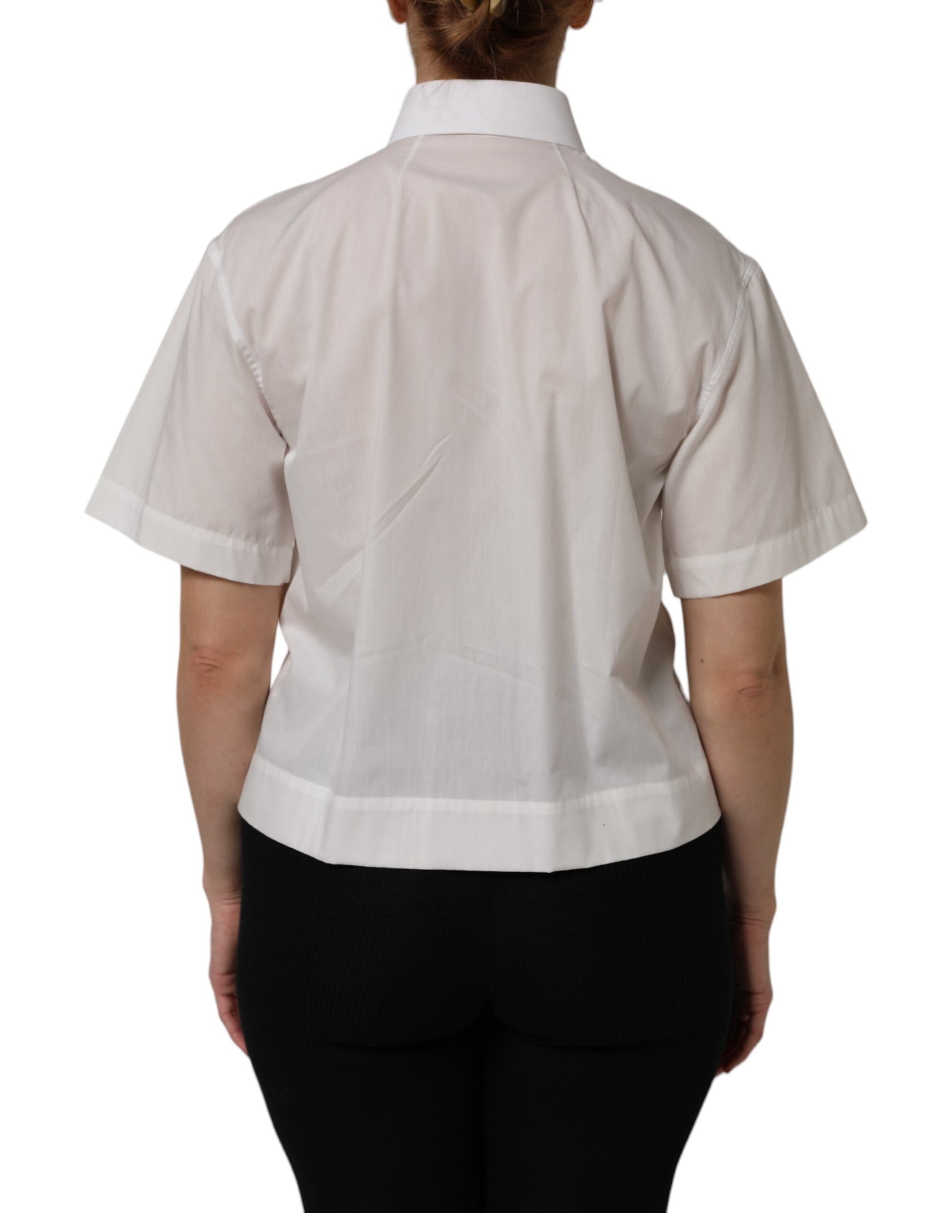Chemise à col et manches courtes en coton blanc Dolce &amp; Gabbana