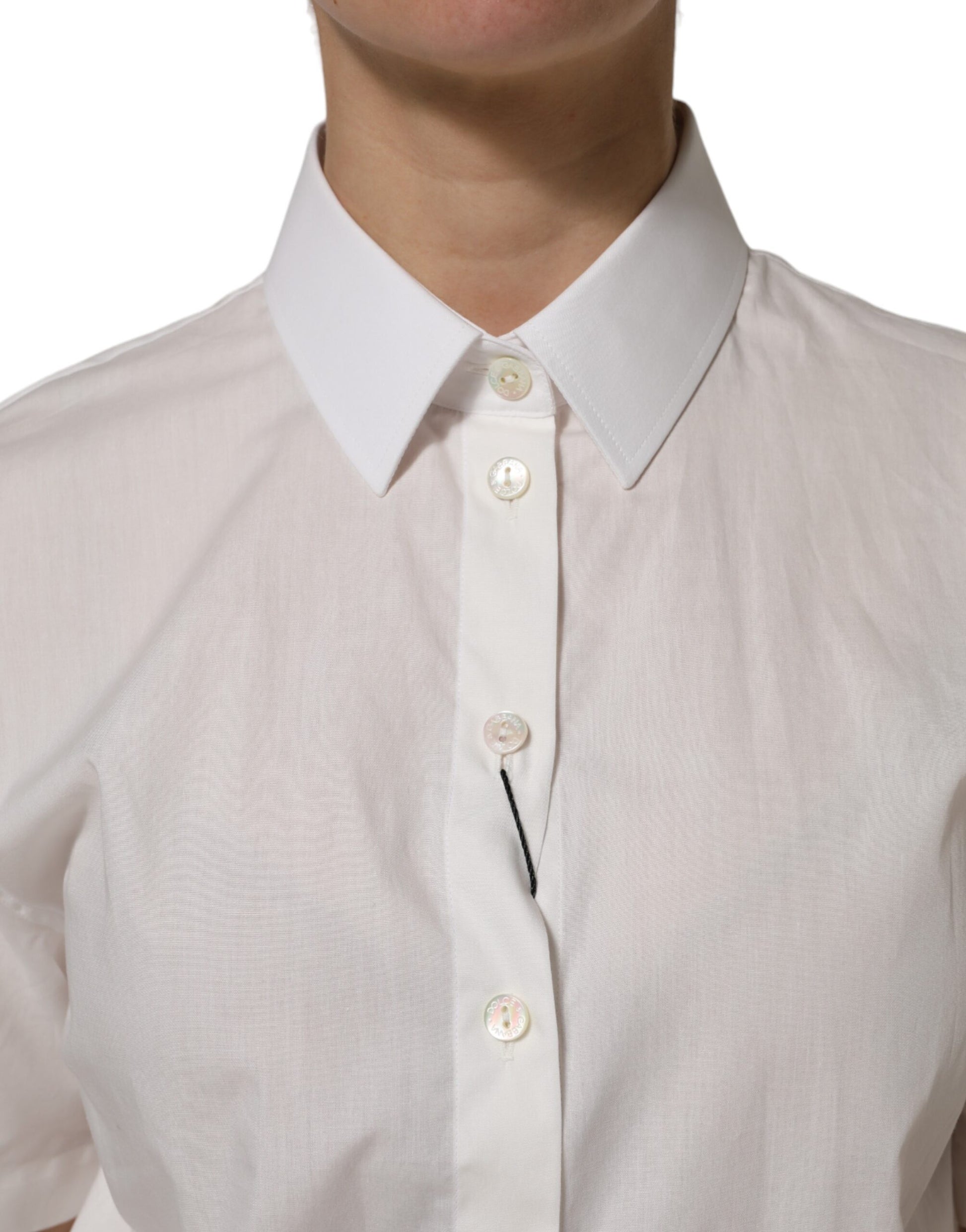 Chemise à col et manches courtes en coton blanc Dolce &amp; Gabbana