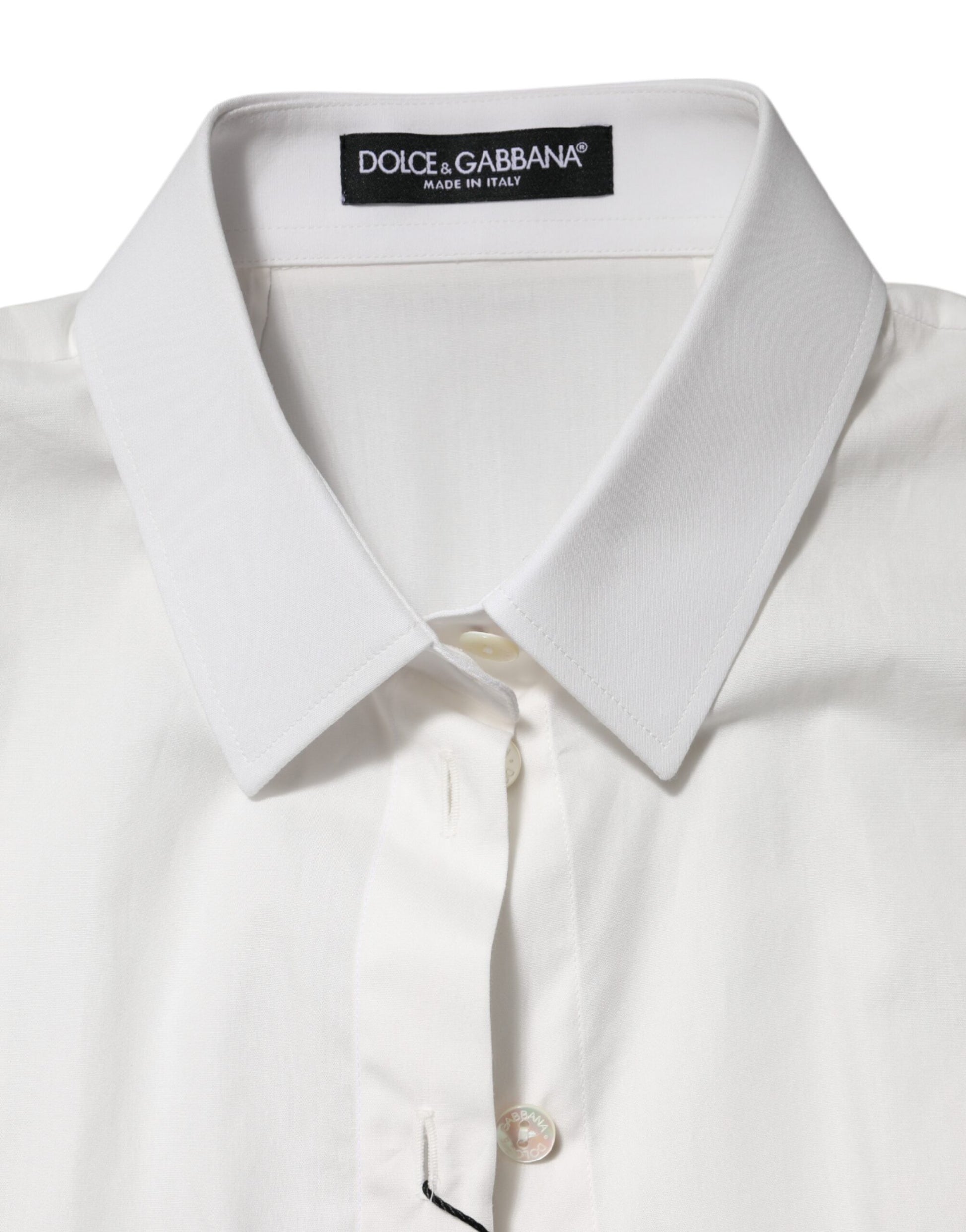 Chemise à col et manches courtes en coton blanc Dolce &amp; Gabbana