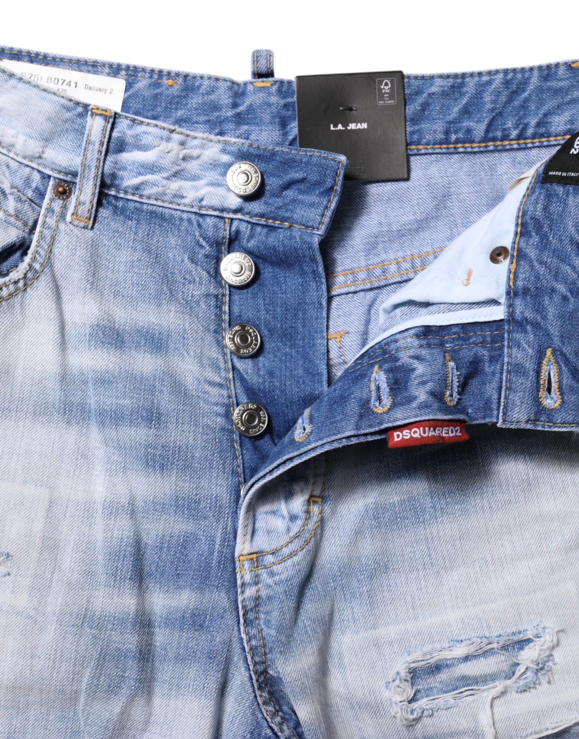 Dsquared² Blue Washed High Waist Wide Leg Jeans