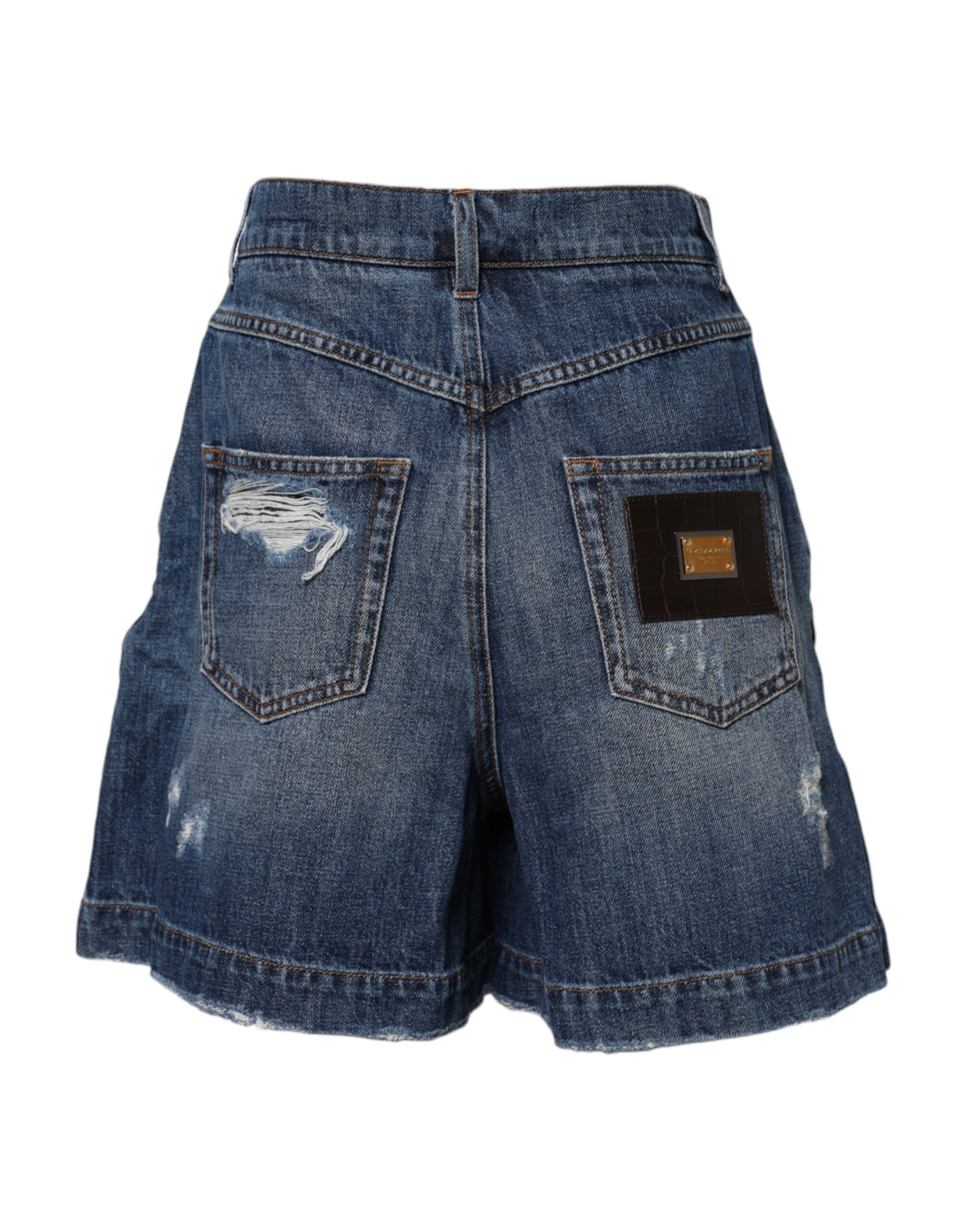 Bermuda en denim bleu déchiré en coton Dolce &amp; Gabbana