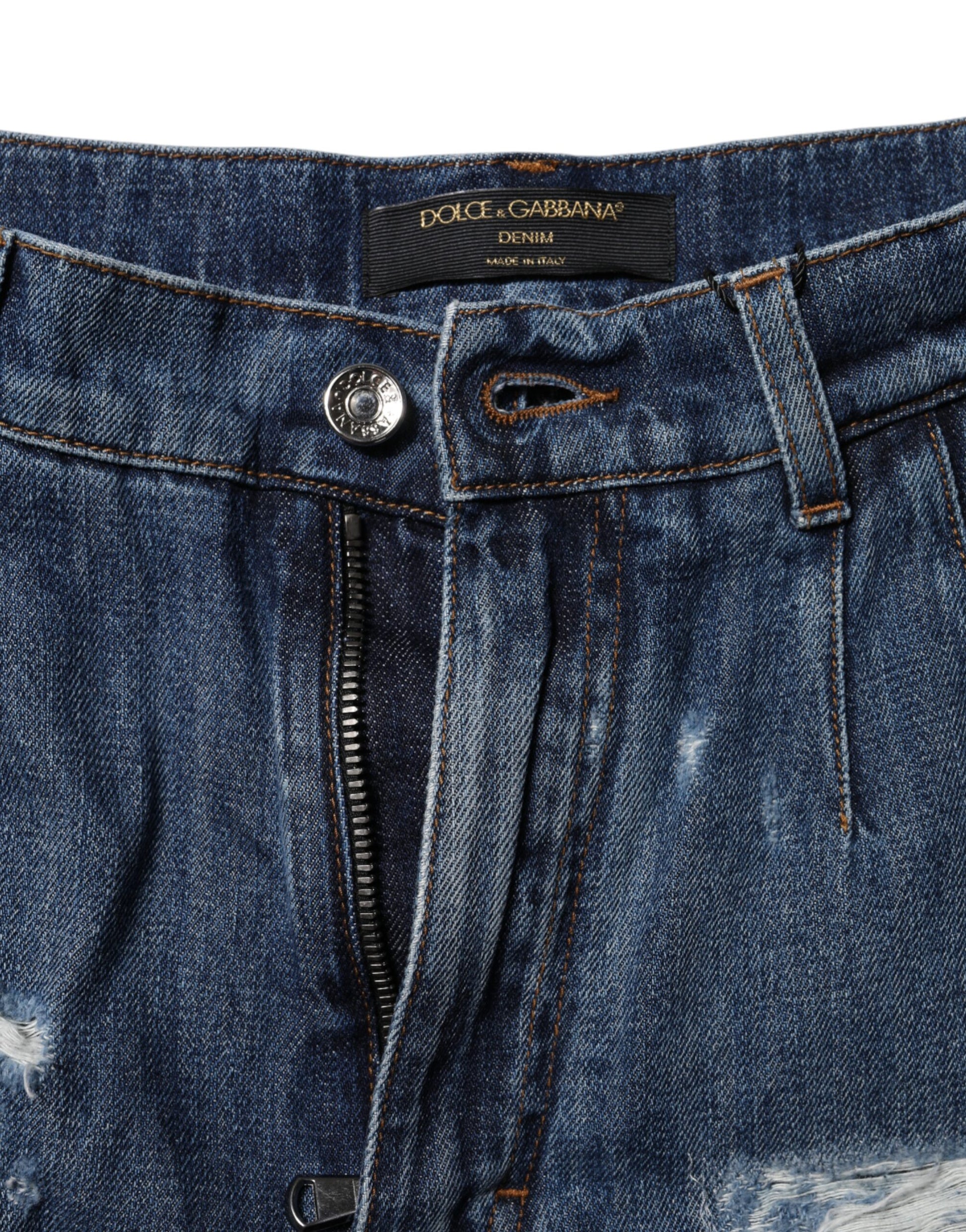 Bermuda en denim bleu déchiré en coton Dolce &amp; Gabbana
