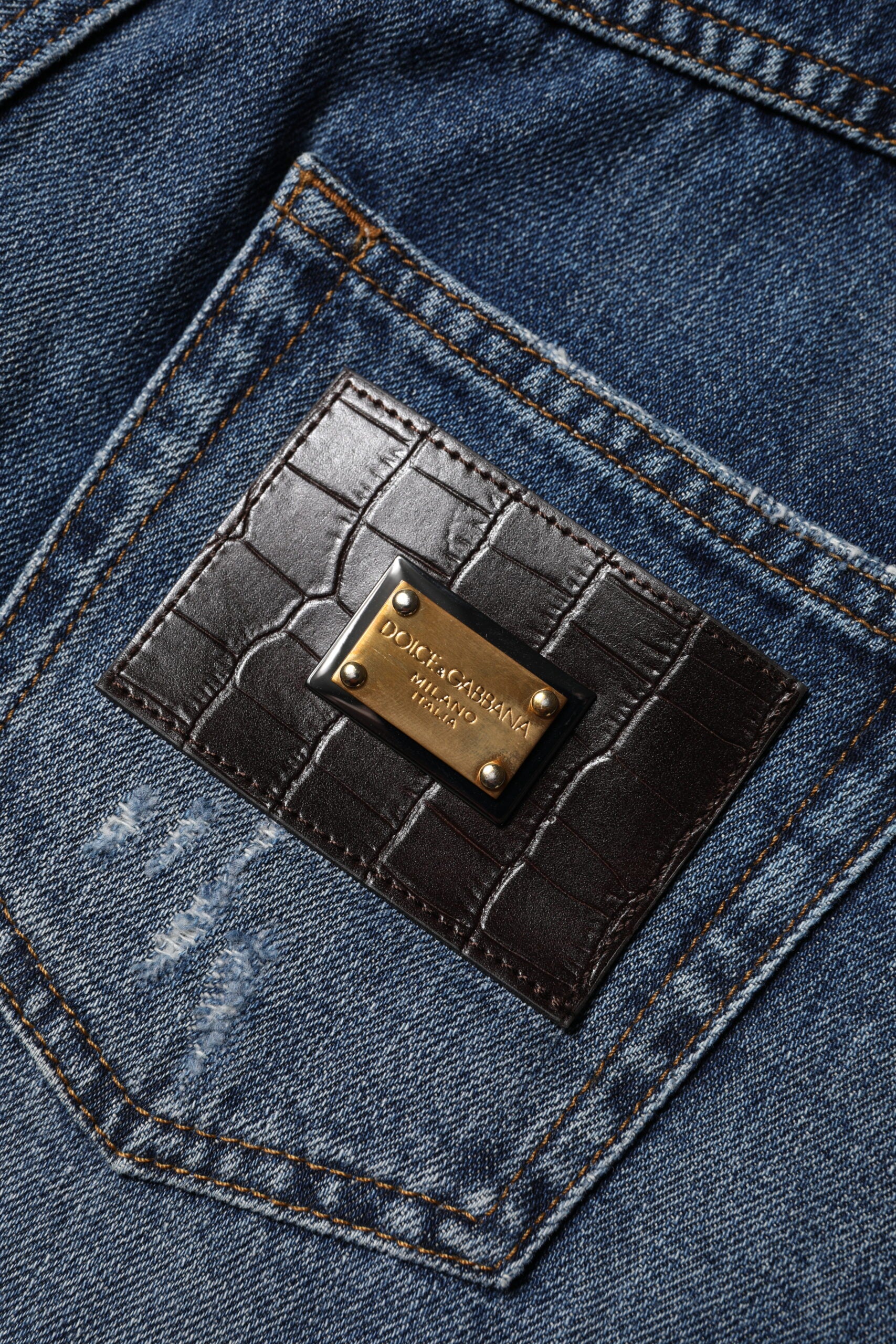 Bermuda en denim bleu déchiré en coton Dolce &amp; Gabbana