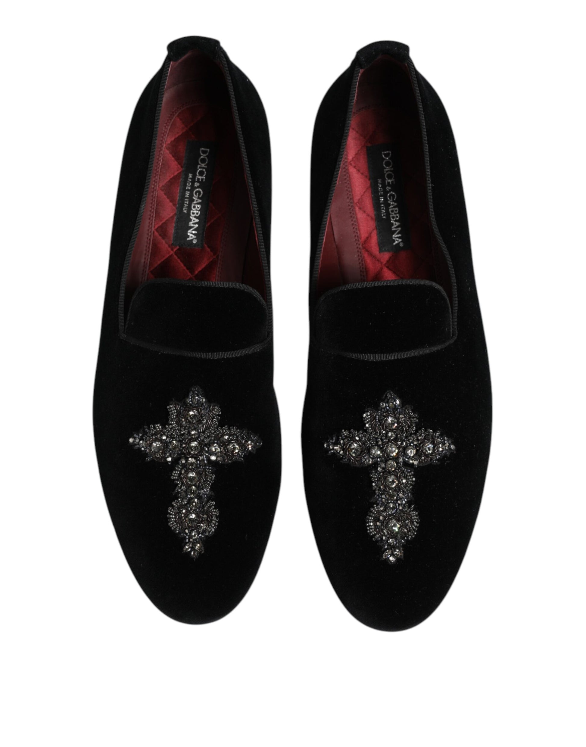 Chaussures habillées en velours noir à couronne de cristal Dolce &amp; Gabbana