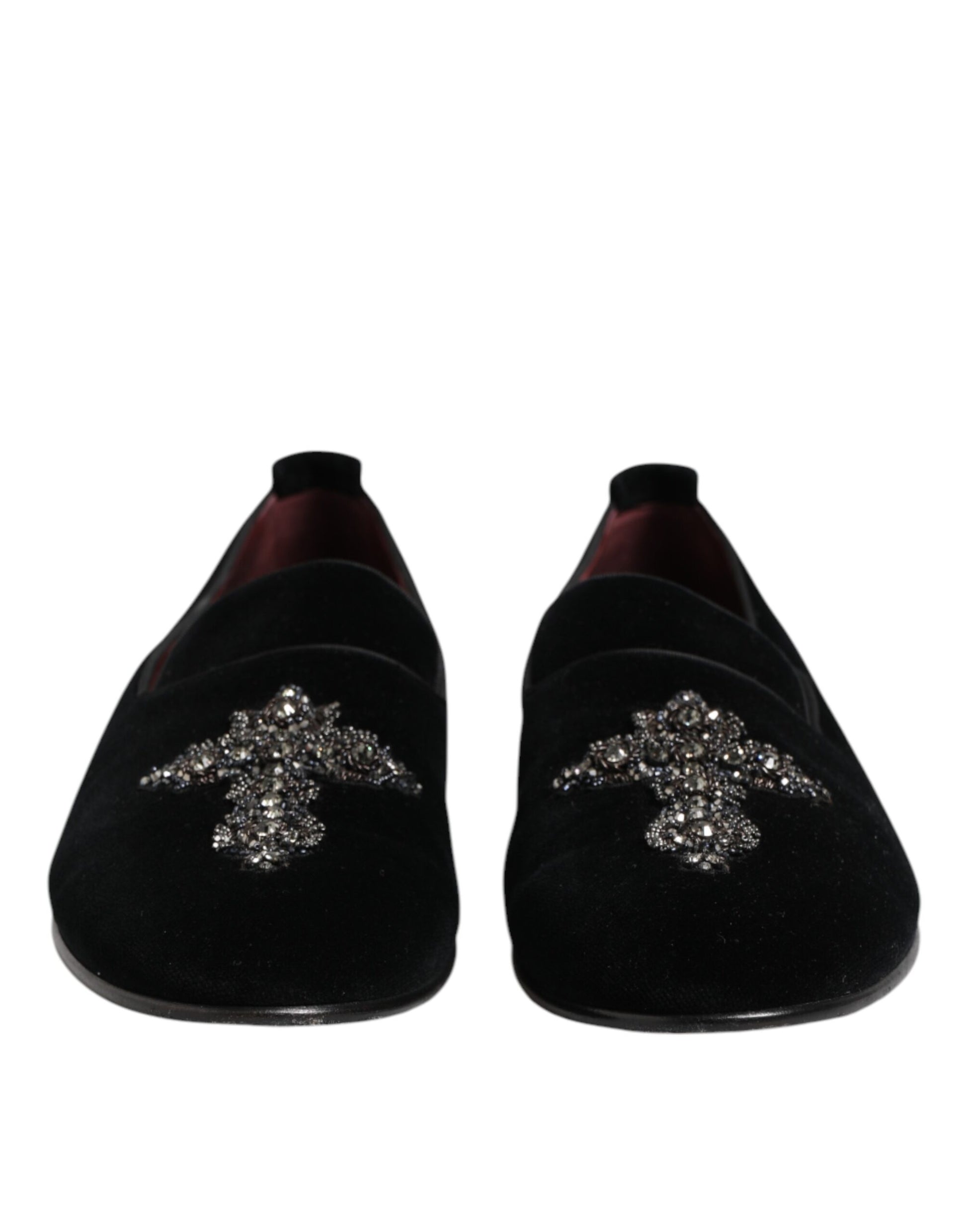Chaussures habillées en velours noir à couronne de cristal Dolce &amp; Gabbana