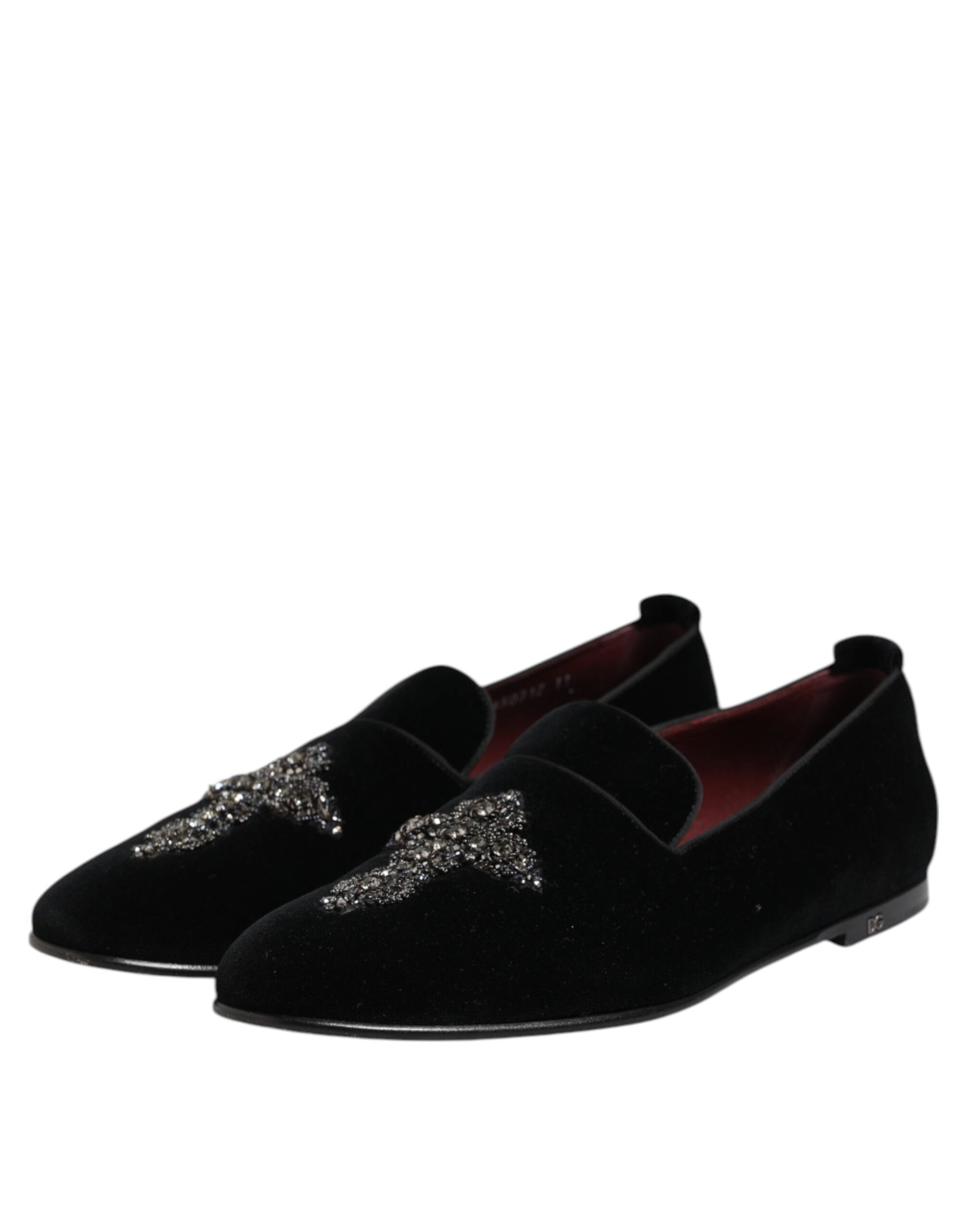 Chaussures habillées en velours noir à couronne de cristal Dolce &amp; Gabbana