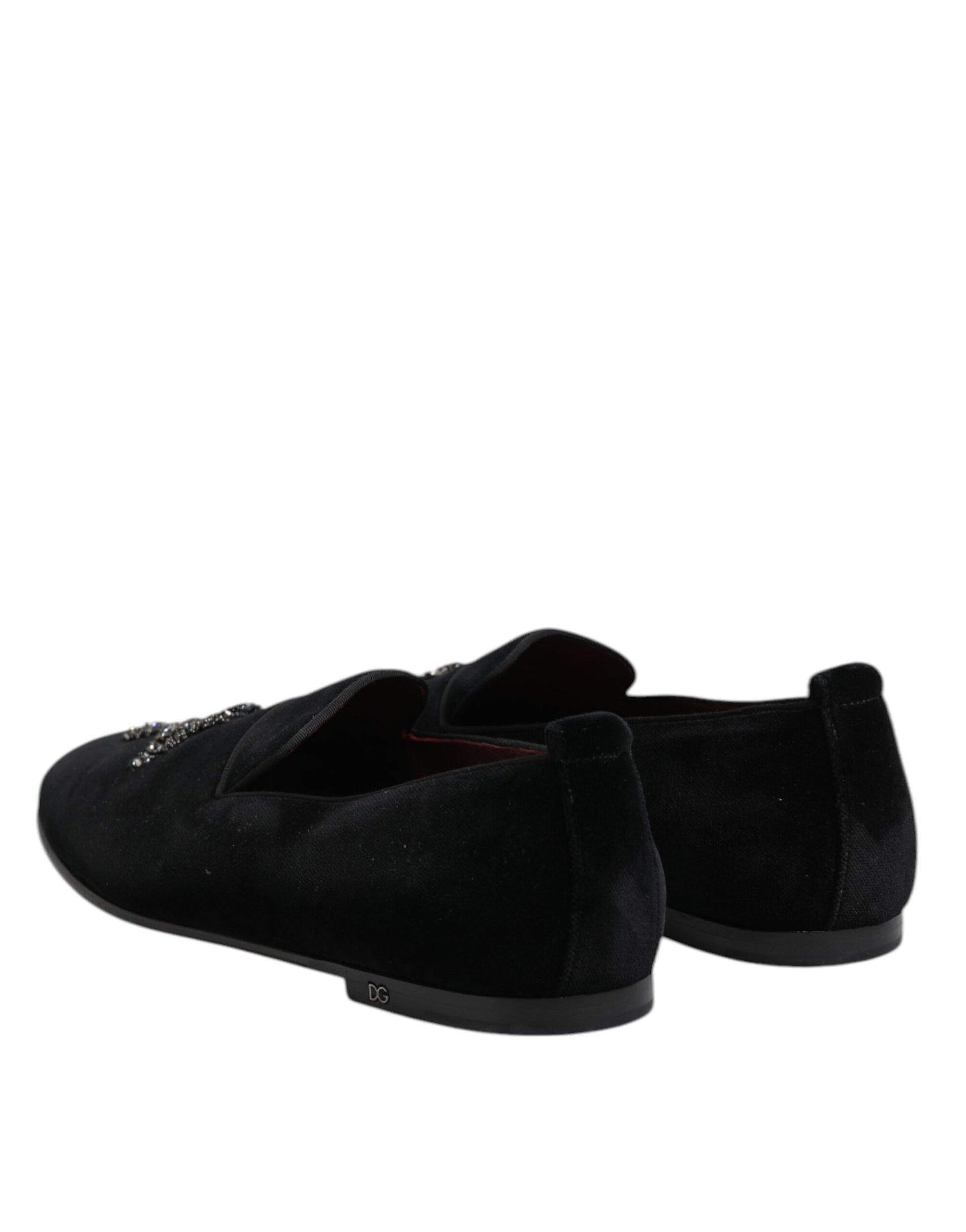 Chaussures habillées en velours noir à couronne de cristal Dolce &amp; Gabbana