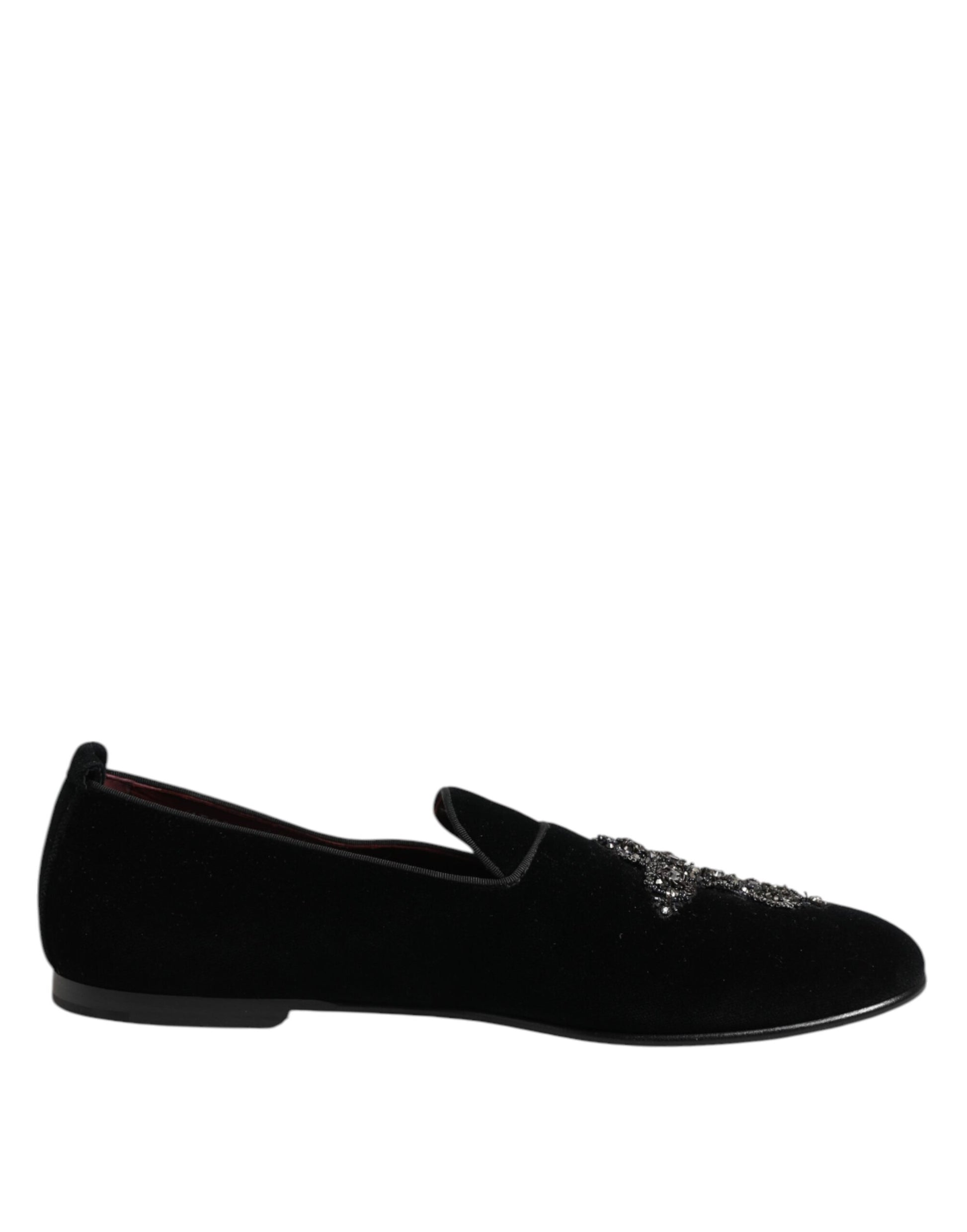 Chaussures habillées en velours noir à couronne de cristal Dolce &amp; Gabbana