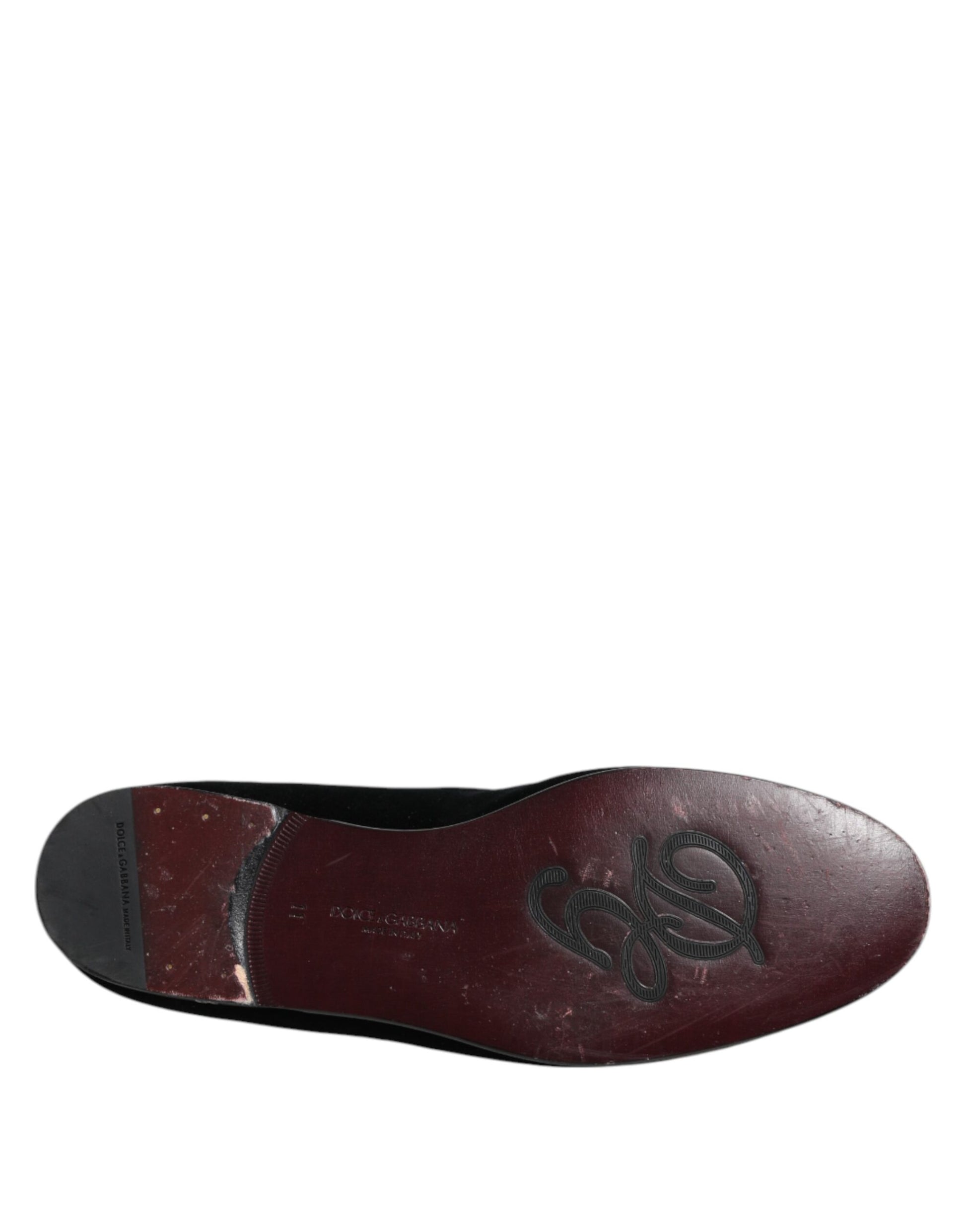 Chaussures habillées en velours noir à couronne de cristal Dolce &amp; Gabbana
