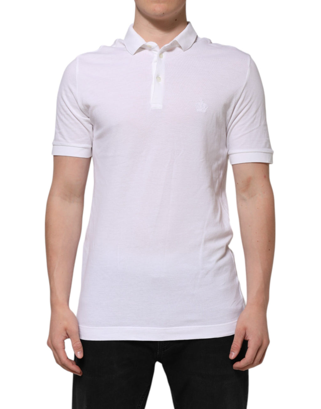 T-shirt à manches courtes et col blanc Dolce &amp; Gabbana pour homme avec couronne