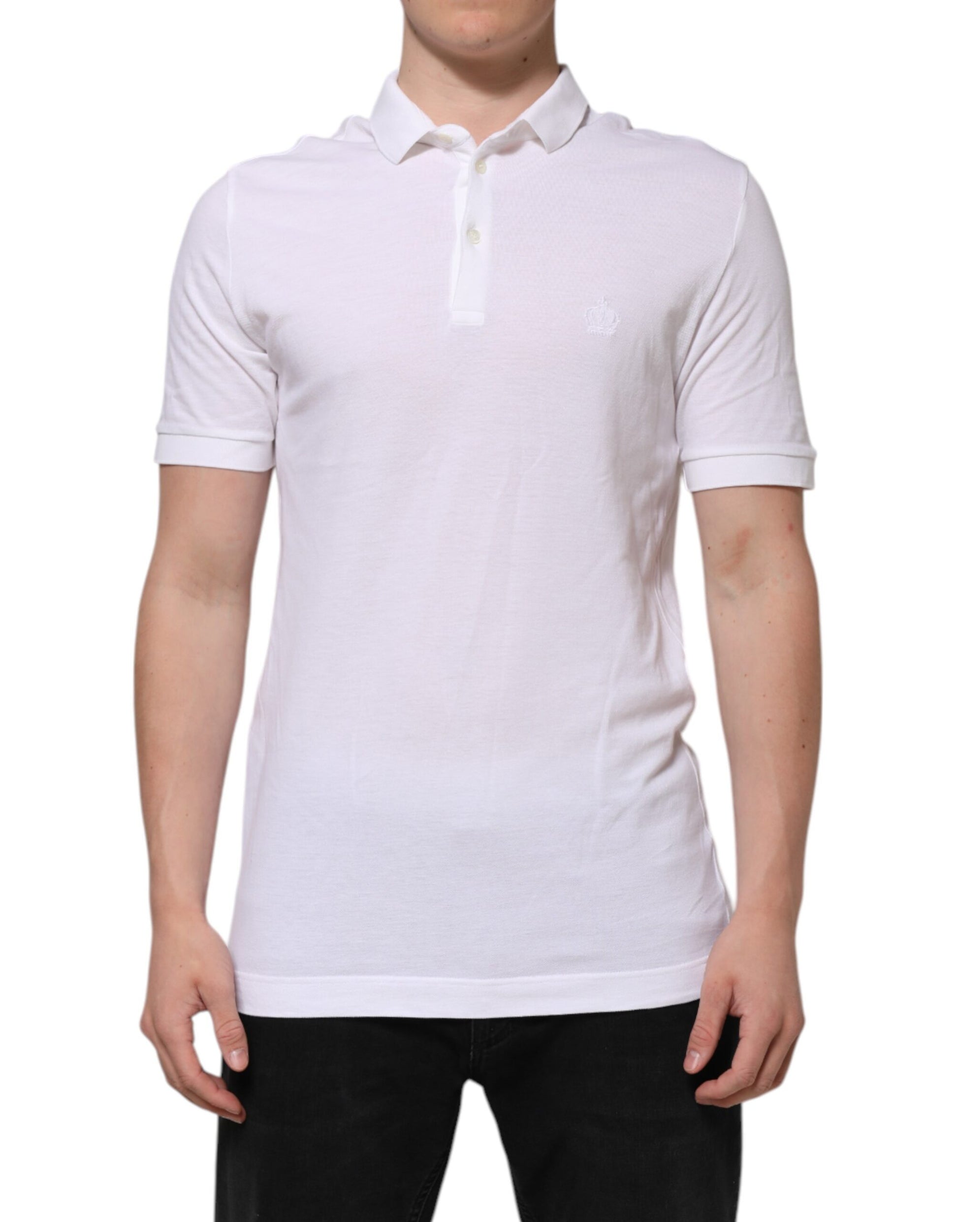 T-shirt à manches courtes et col blanc Dolce &amp; Gabbana pour homme avec couronne