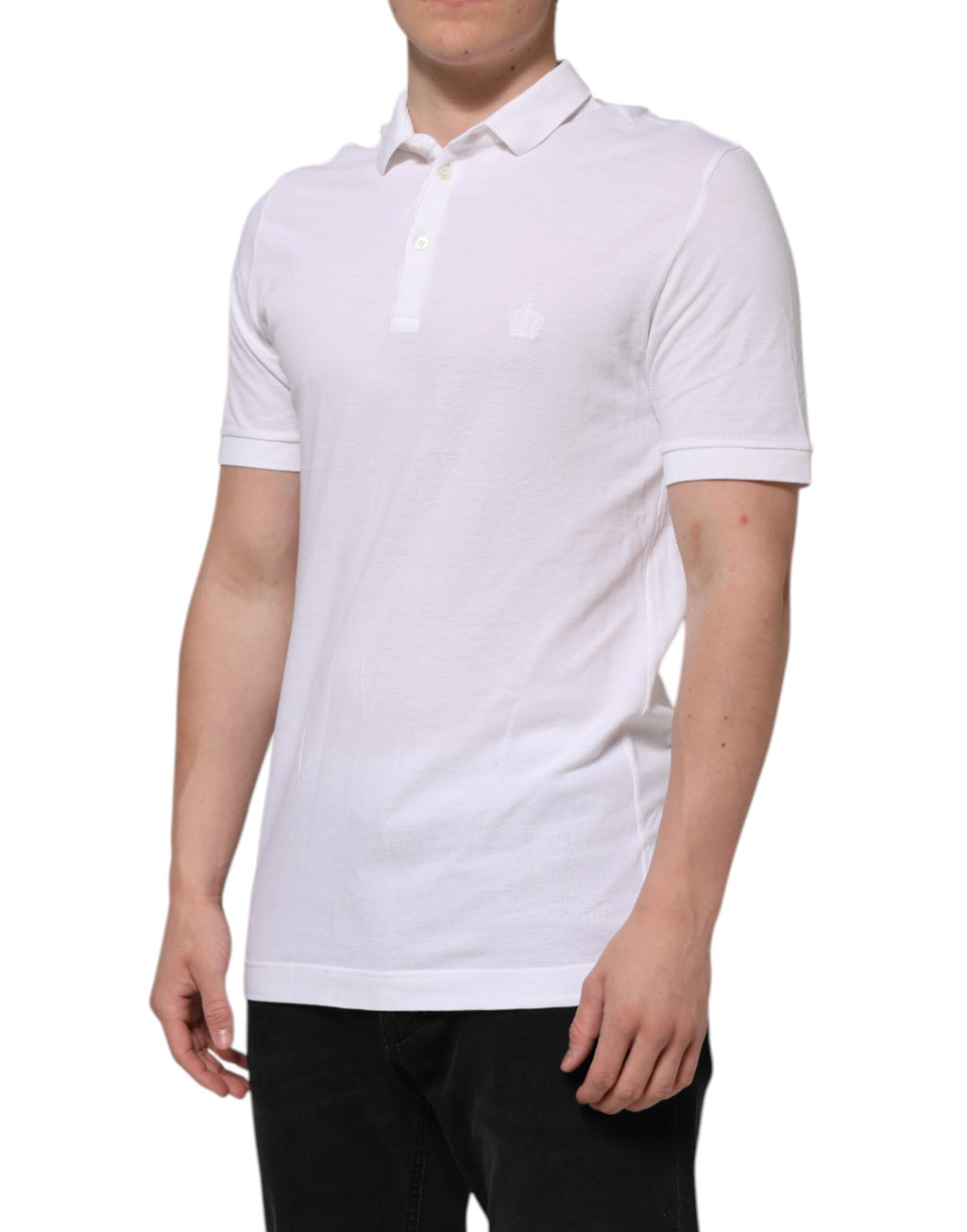 T-shirt à manches courtes et col blanc Dolce &amp; Gabbana pour homme avec couronne