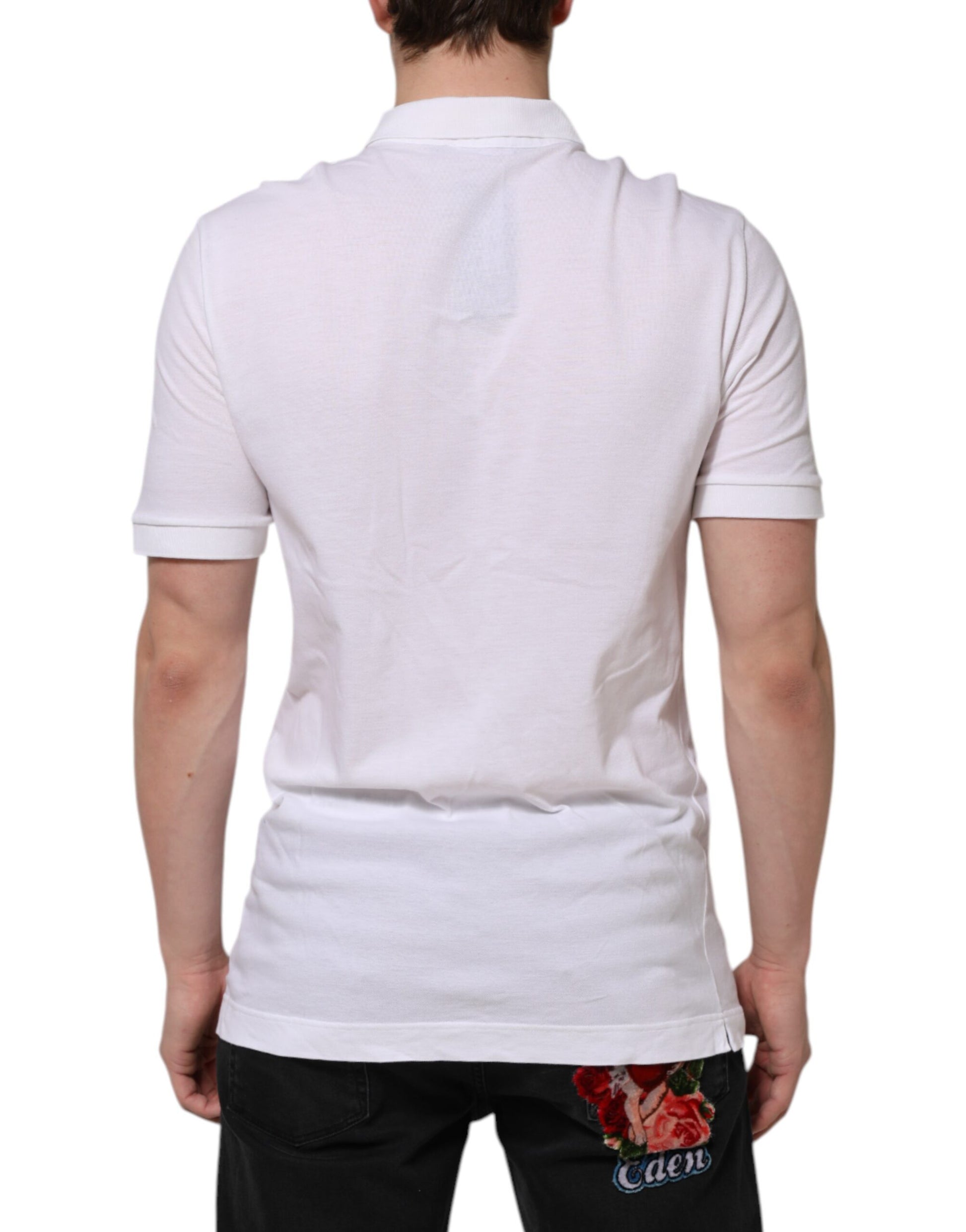T-shirt à manches courtes et col blanc Dolce &amp; Gabbana pour homme avec couronne