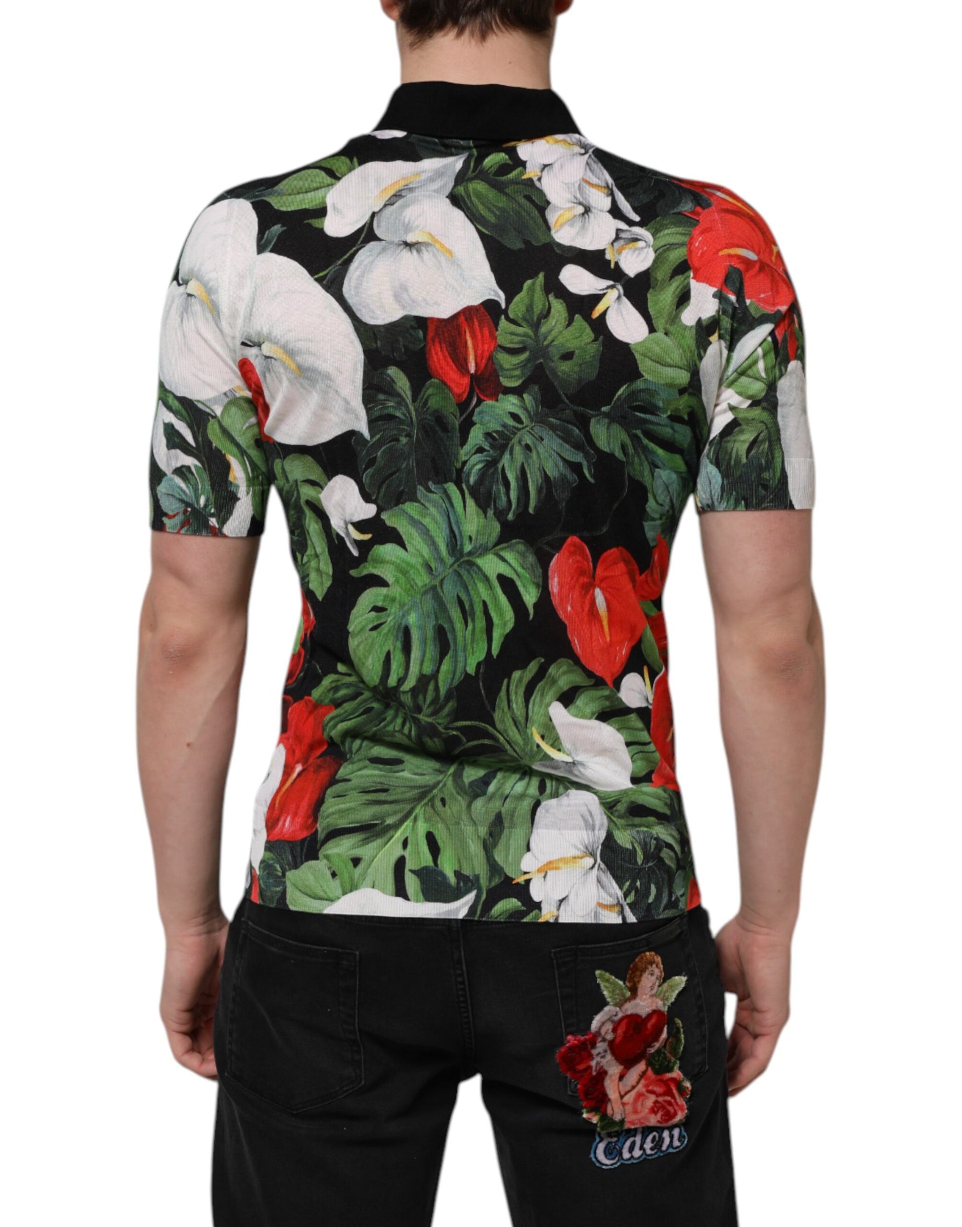 Polo à col en soie à fleurs multicolores Dolce &amp; Gabbana