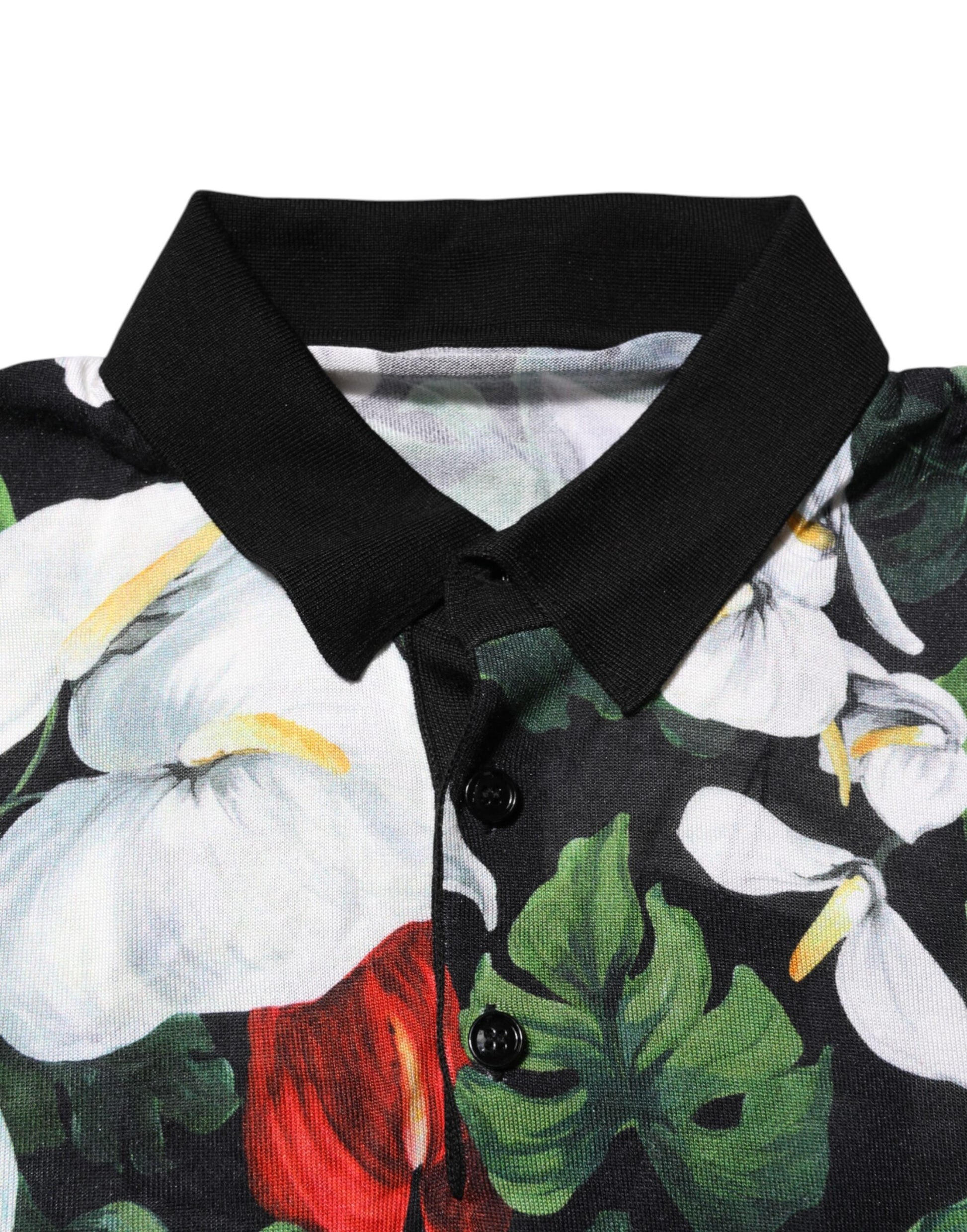Polo à col en soie à fleurs multicolores Dolce &amp; Gabbana