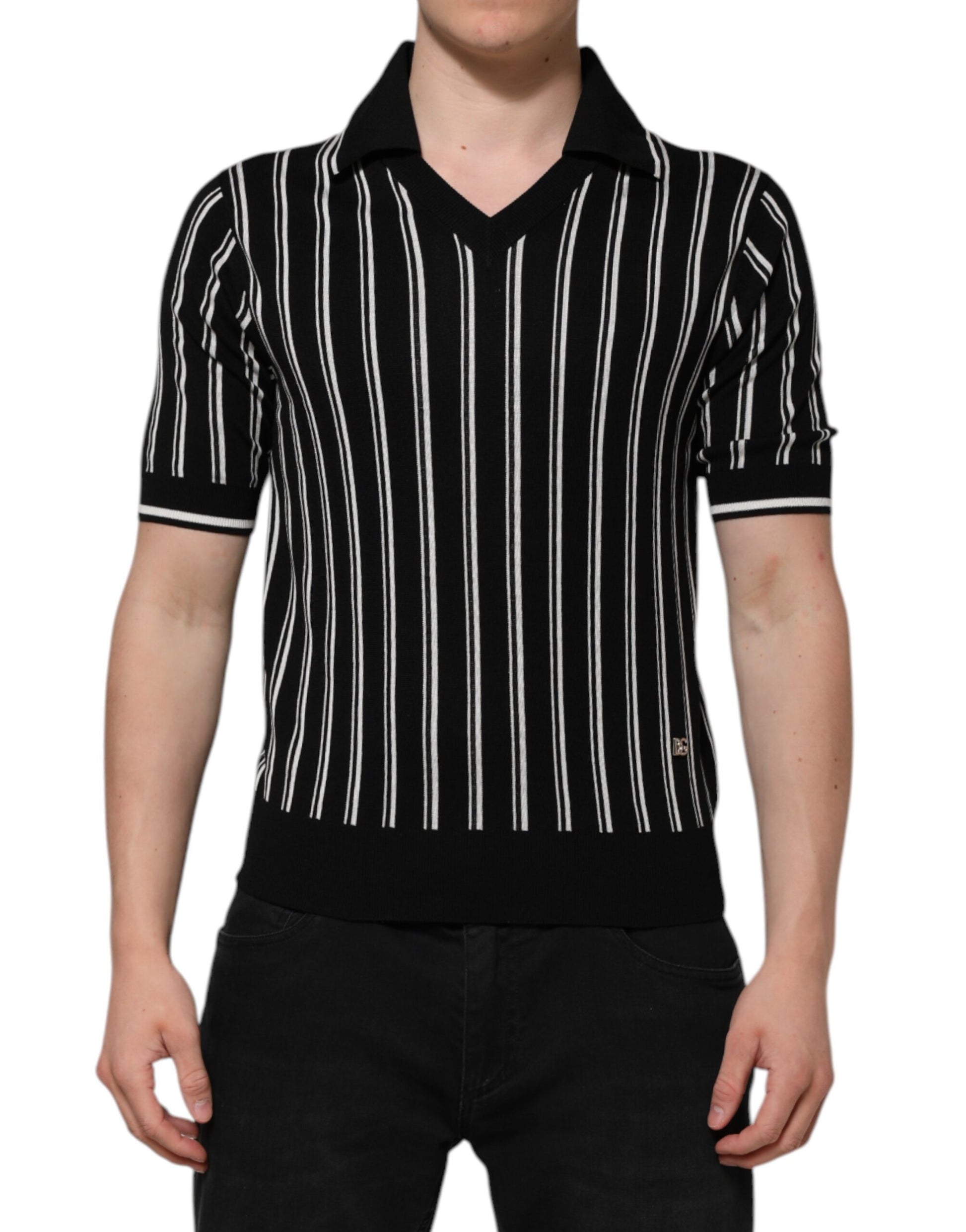 Polo à col à rayures noires et blanches Dolce &amp; Gabbana