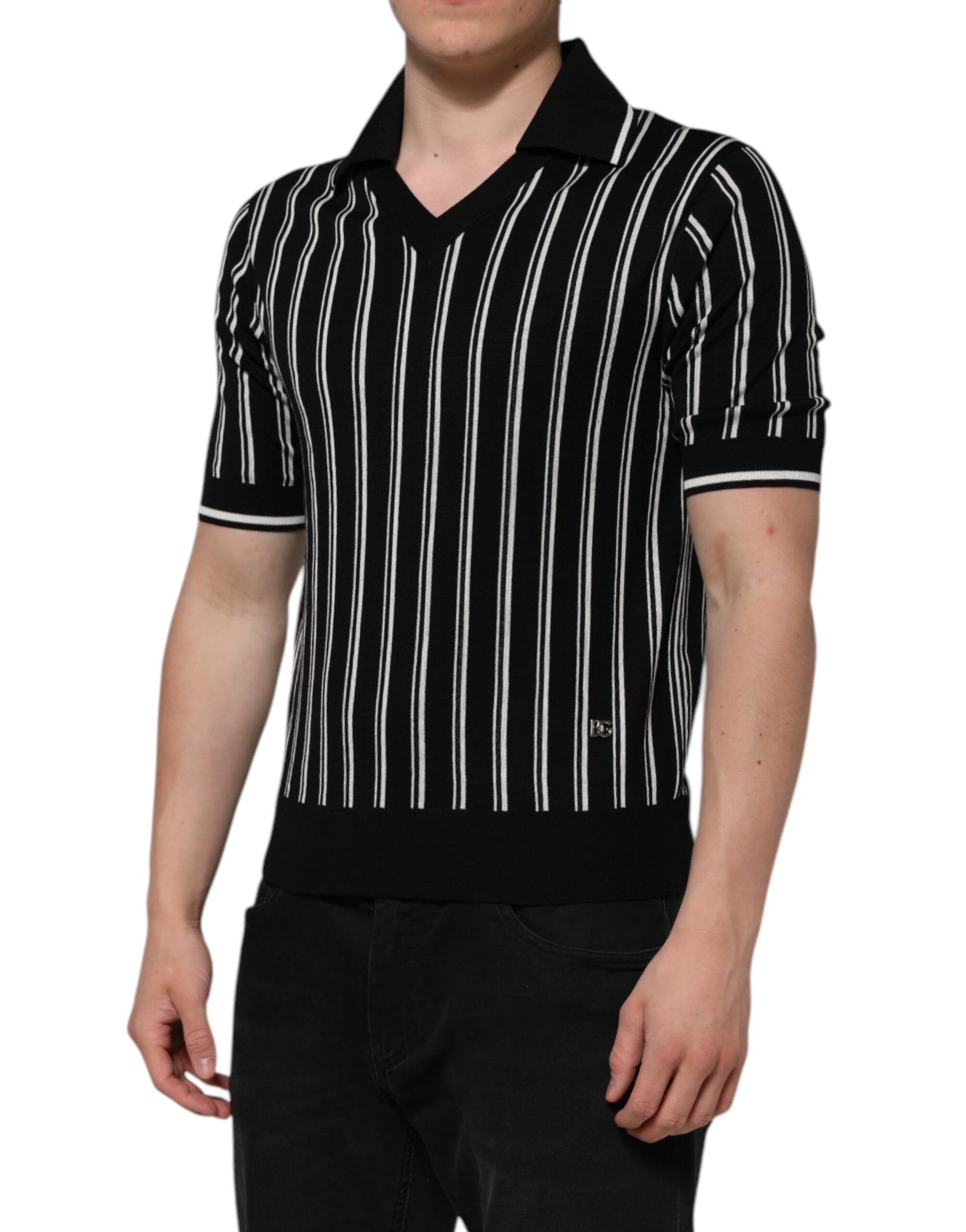 Polo à col à rayures noires et blanches Dolce &amp; Gabbana