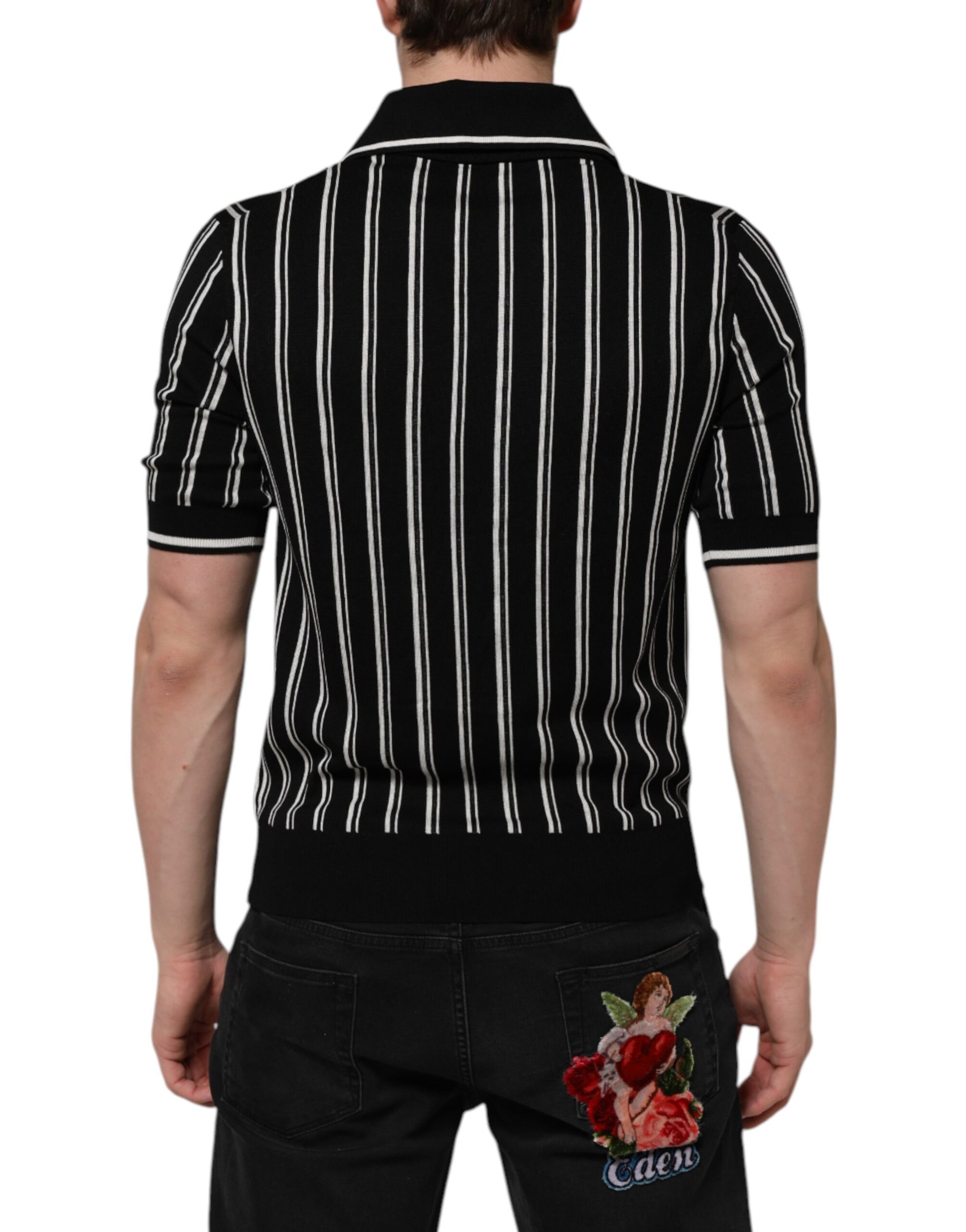 Polo à col à rayures noires et blanches Dolce &amp; Gabbana