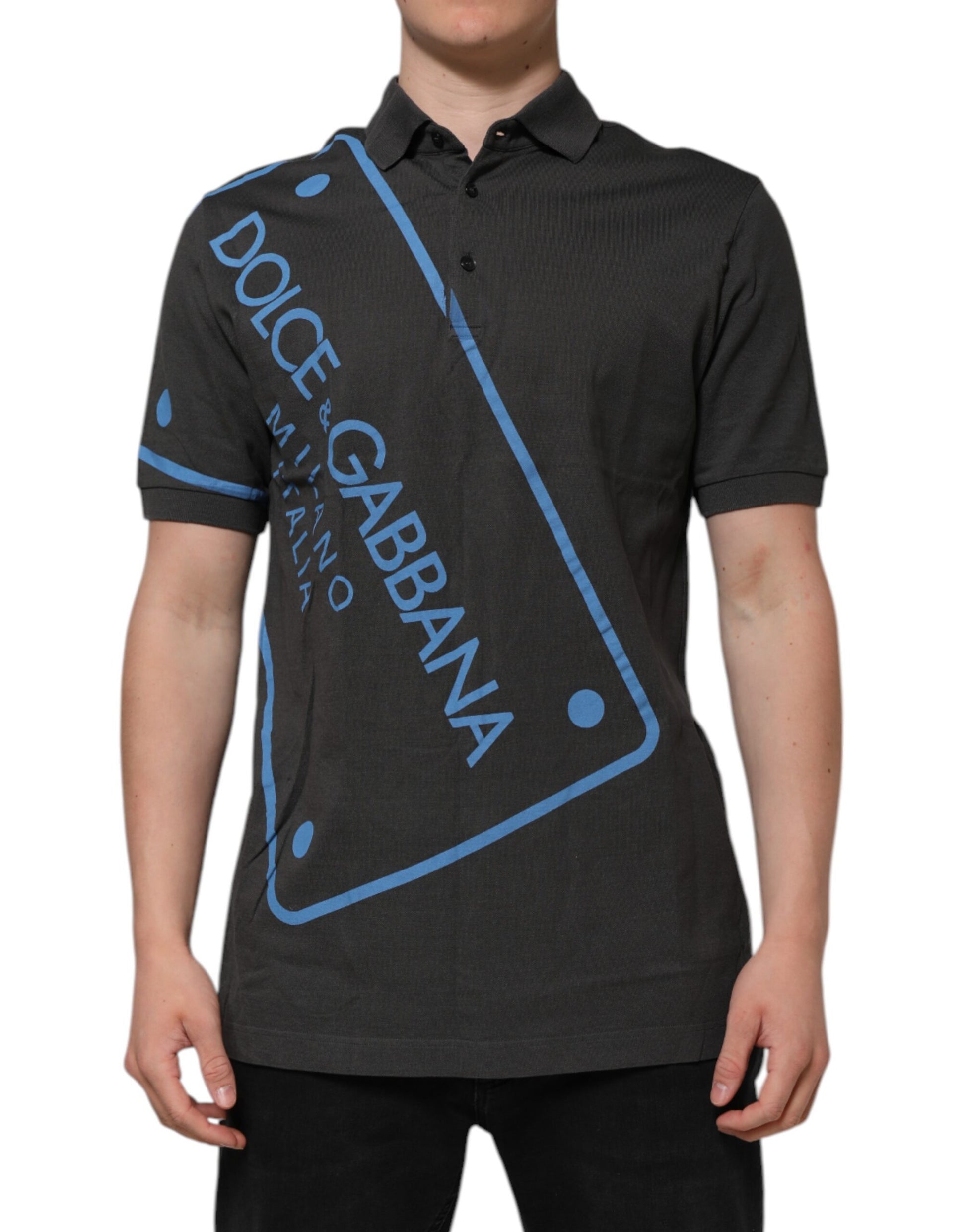Polo à manches courtes et col gris foncé Dolce &amp; Gabbana