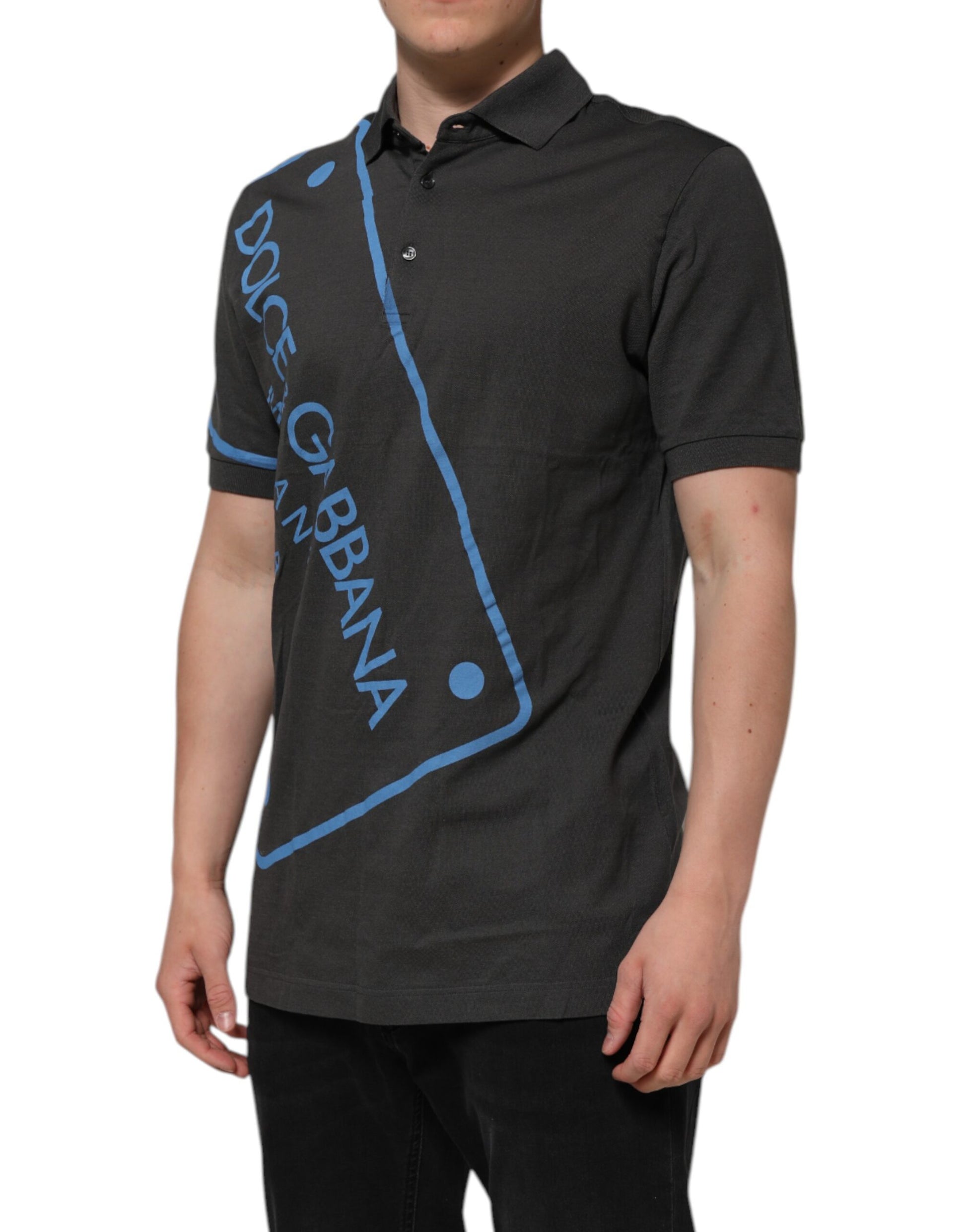 Polo à manches courtes et col gris foncé Dolce &amp; Gabbana