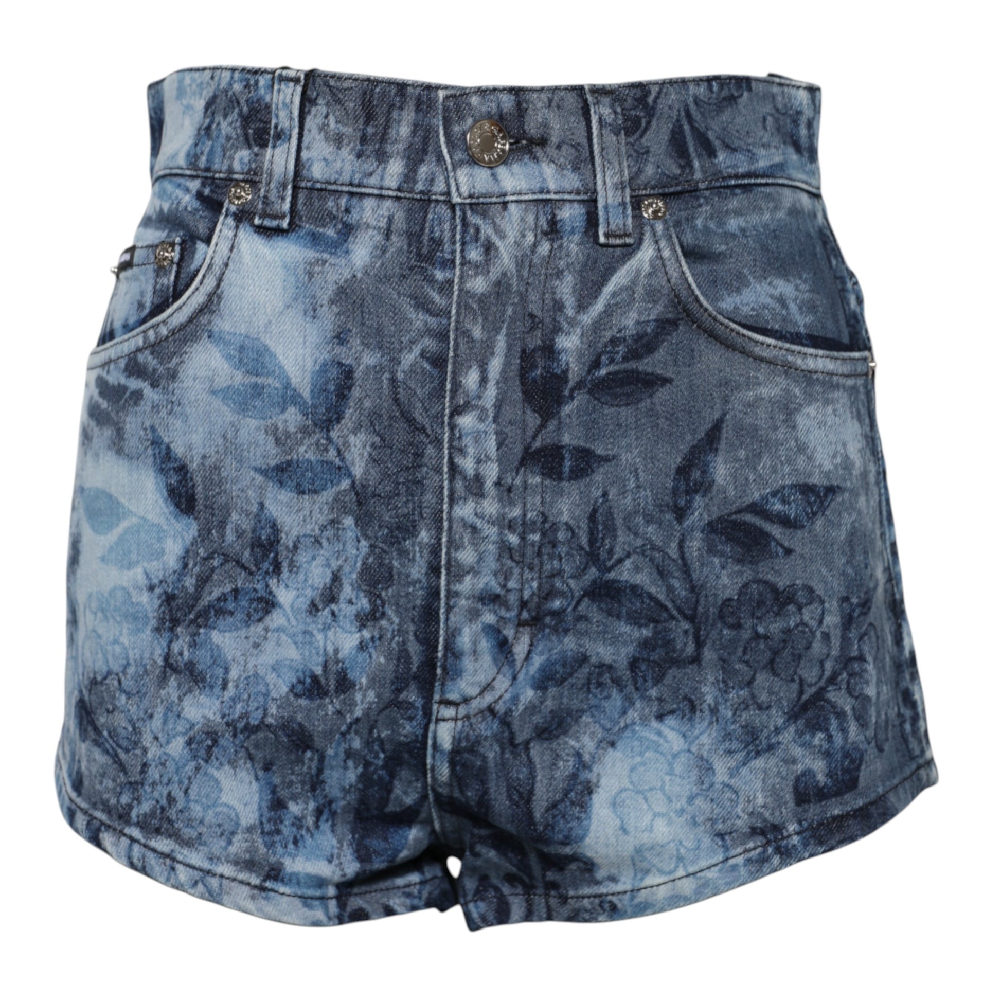 Short en denim bleu à imprimé floral Dolce &amp; Gabbana