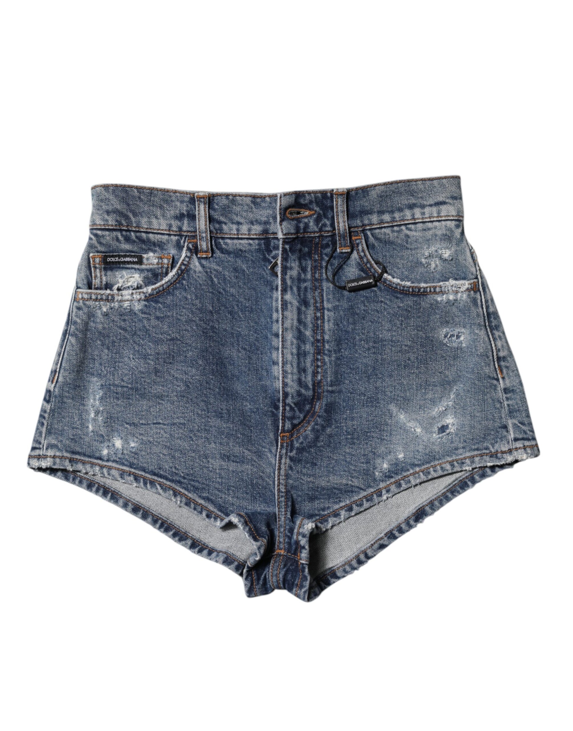 Short en denim bleu déchiré Dolce &amp; Gabbana en coton