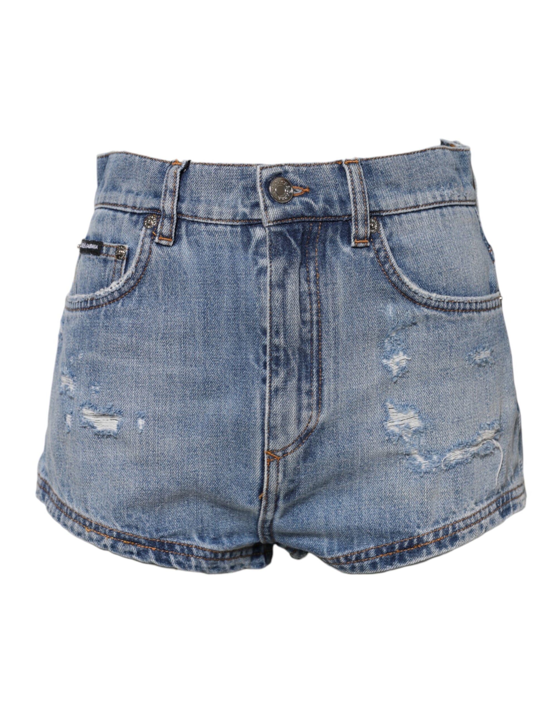 Short en denim et coton avec plaque logo bleu Dolce &amp; Gabbana