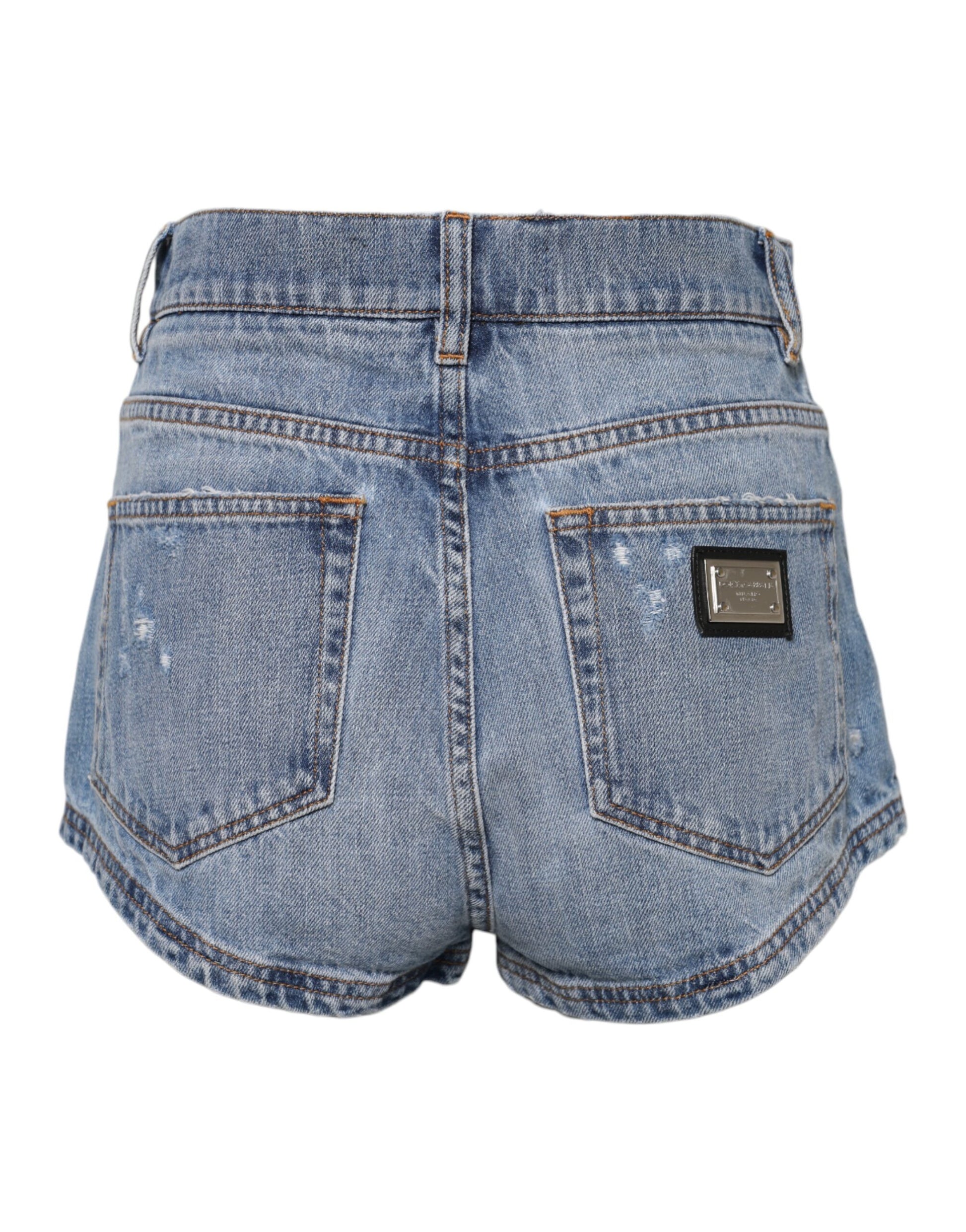 Short en denim et coton avec plaque logo bleu Dolce &amp; Gabbana