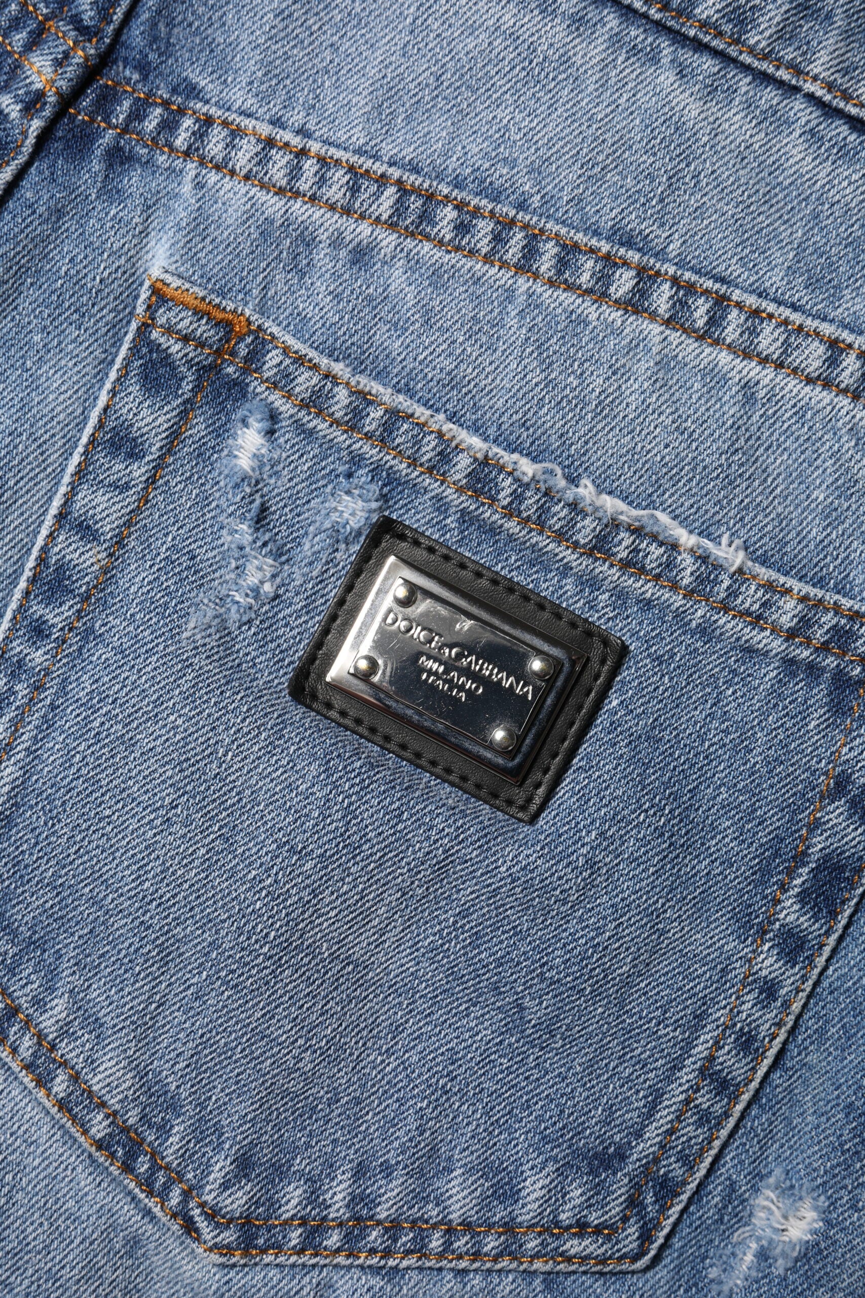 Short en denim et coton avec plaque logo bleu Dolce &amp; Gabbana