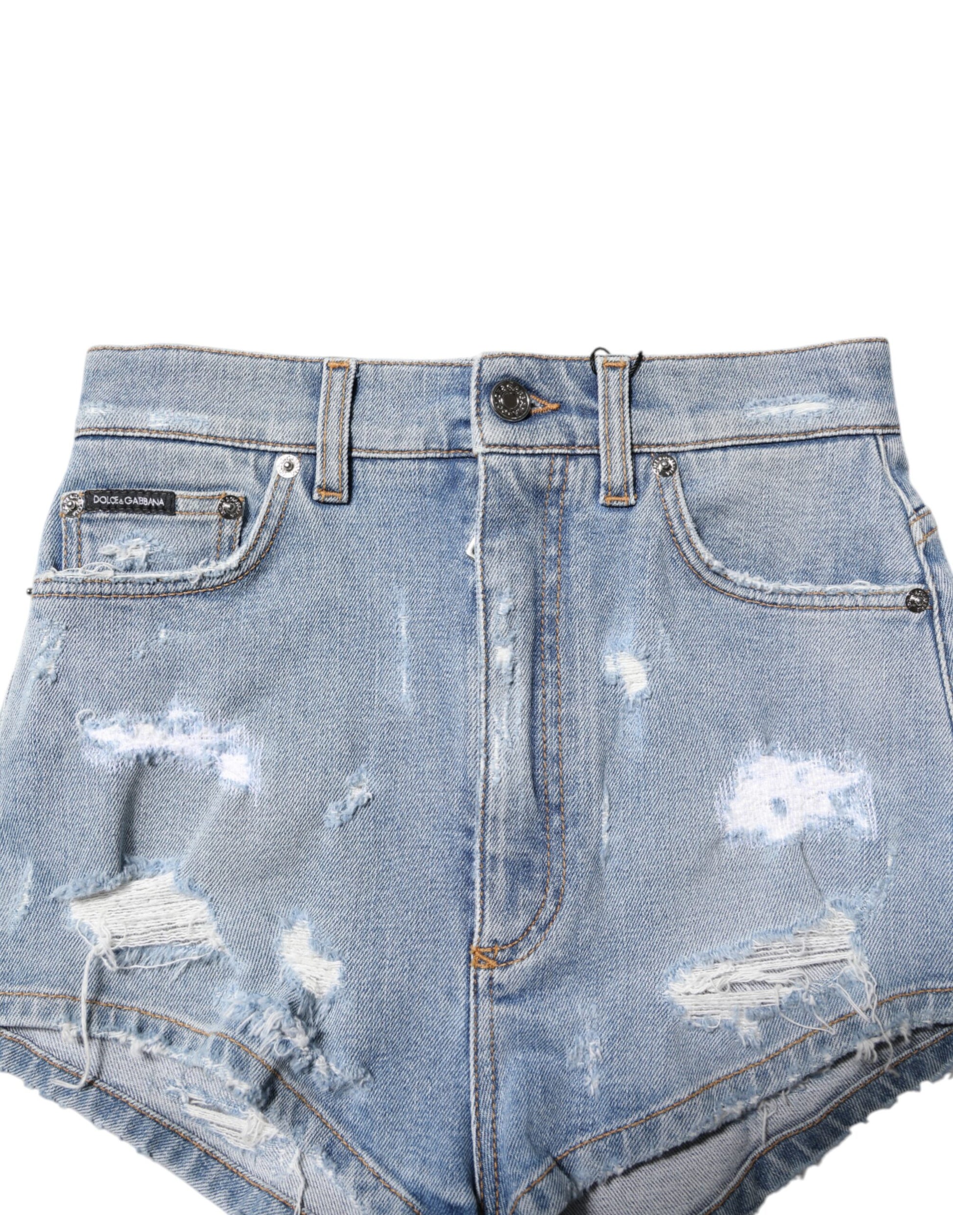 Short en denim bleu déchiré Dolce &amp; Gabbana en coton