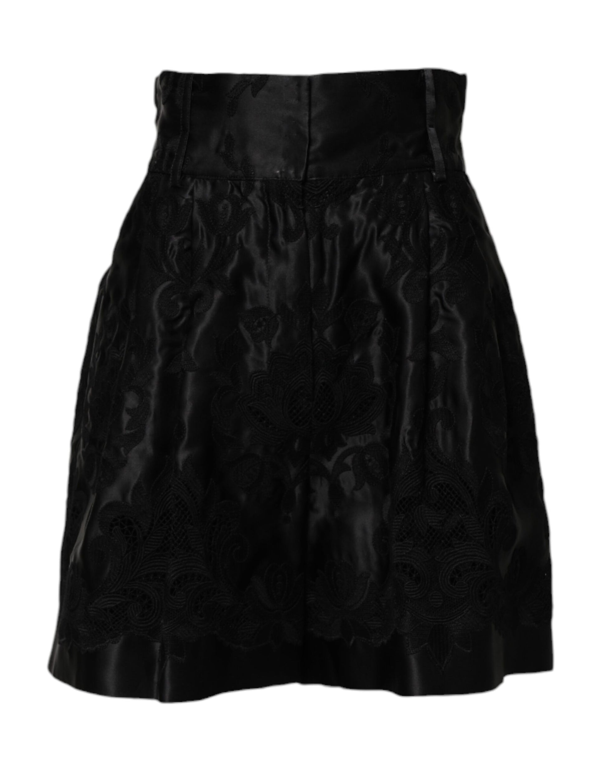 Short taille haute en soie à broderies florales noires Dolce &amp; Gabbana