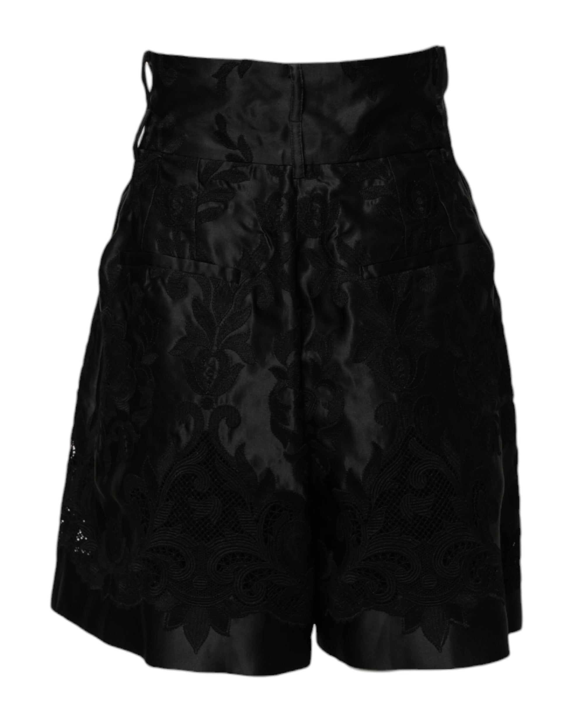 Short taille haute en soie à broderies florales noires Dolce &amp; Gabbana