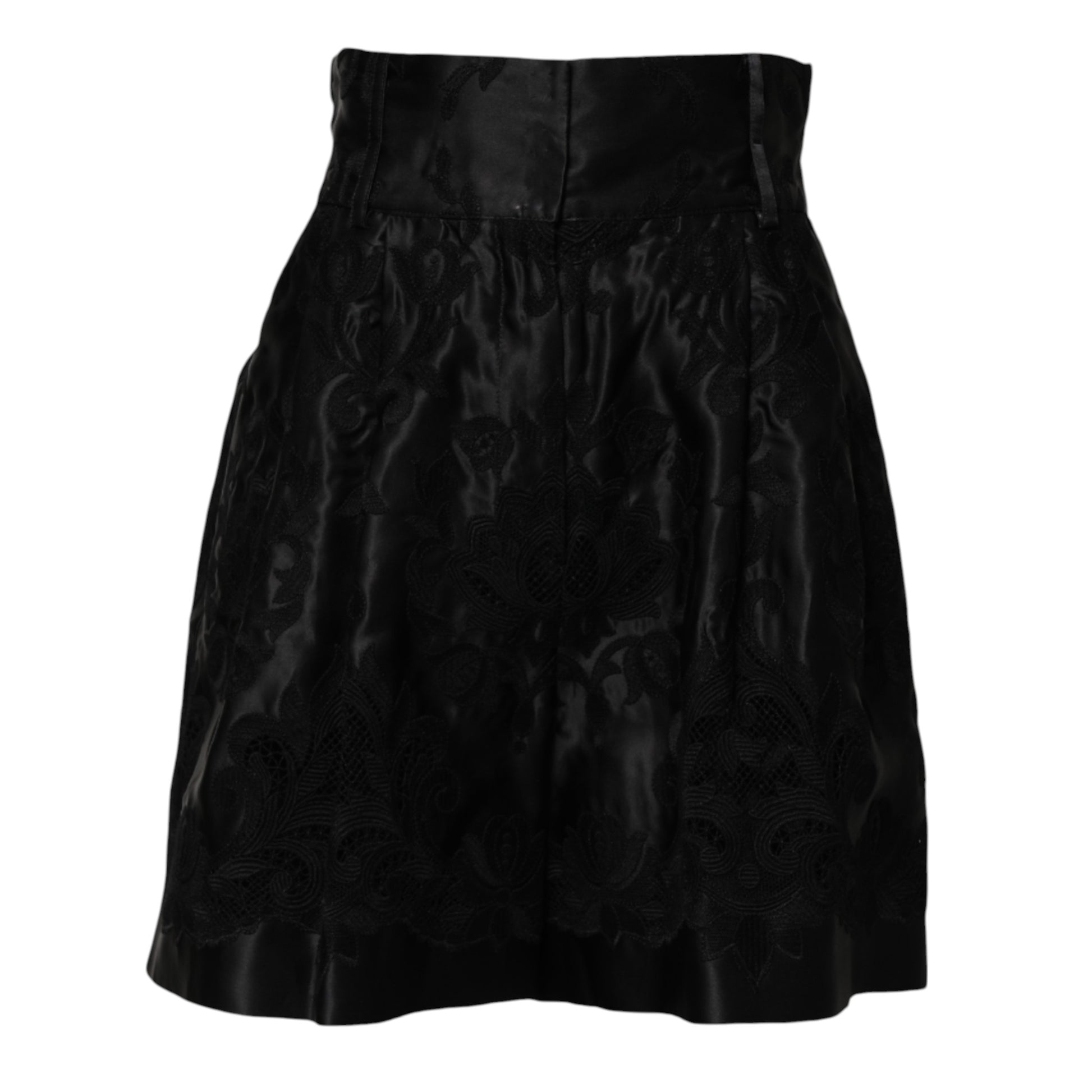 Short taille haute en soie à broderies florales noires Dolce &amp; Gabbana