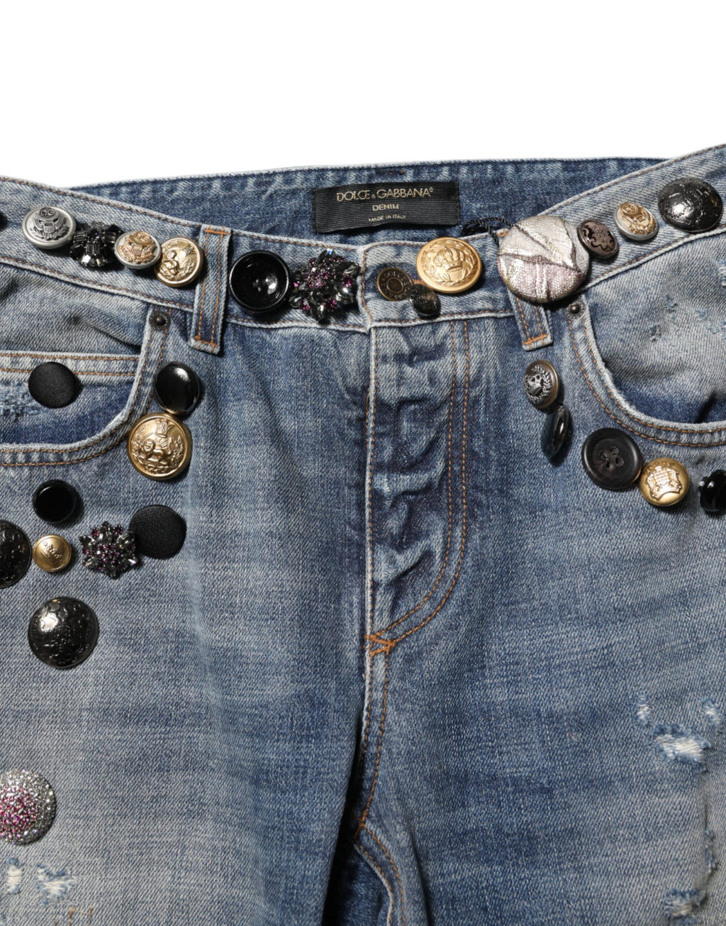 Jean skinny bleu à ornements et déchirures Dolce &amp; Gabbana 