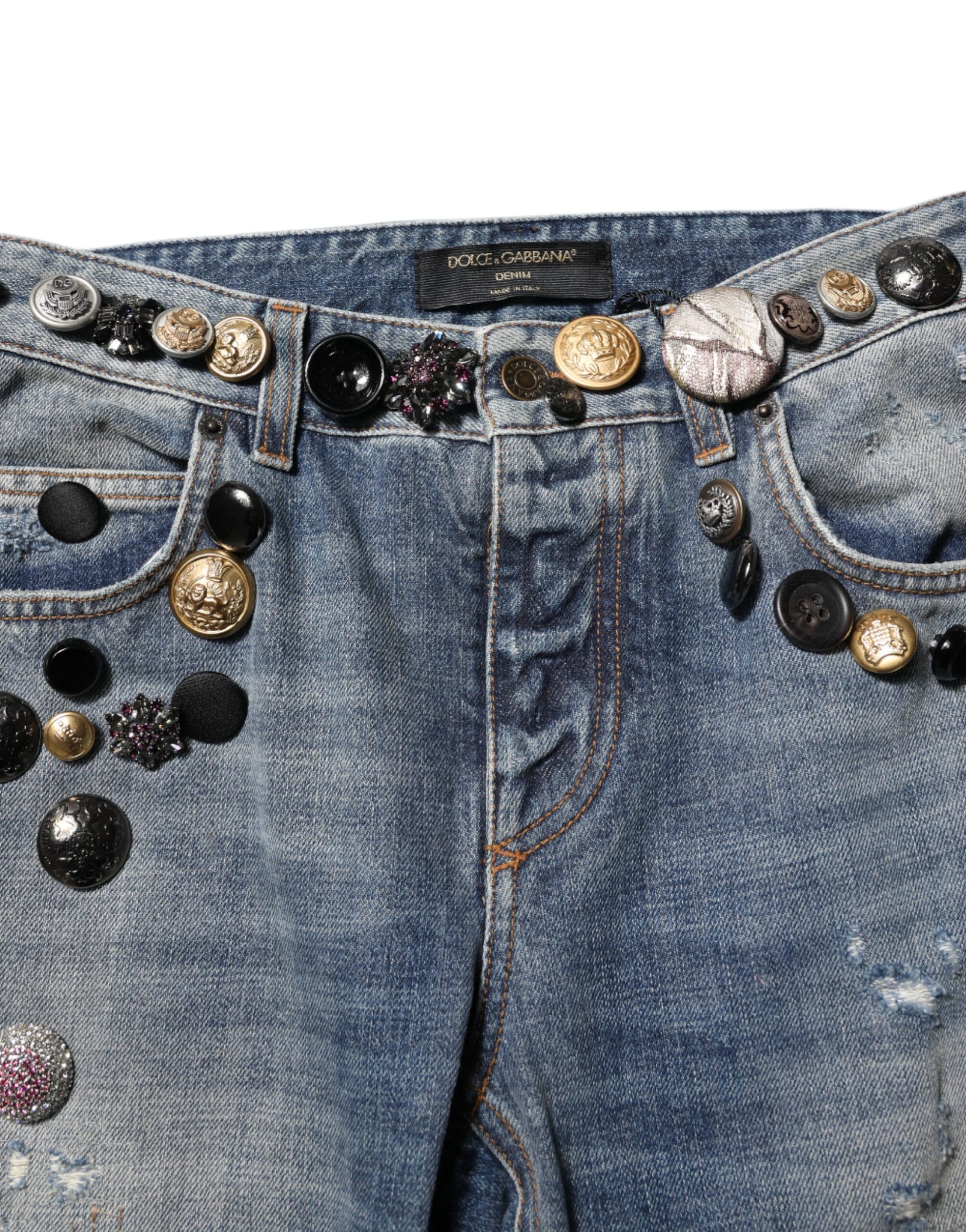 Jean skinny bleu à ornements et déchirures Dolce &amp; Gabbana 