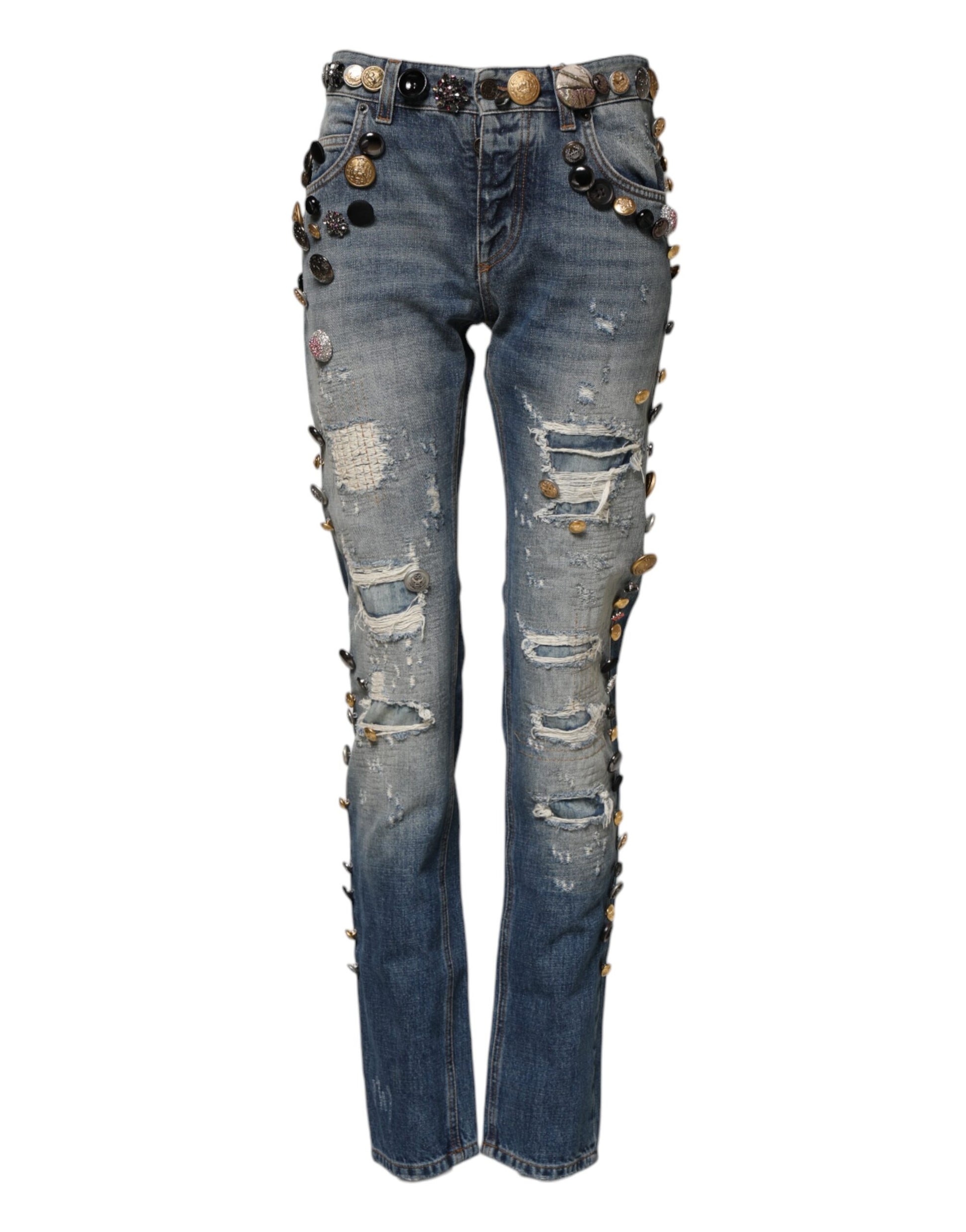 Jean skinny bleu à ornements et déchirures Dolce &amp; Gabbana 