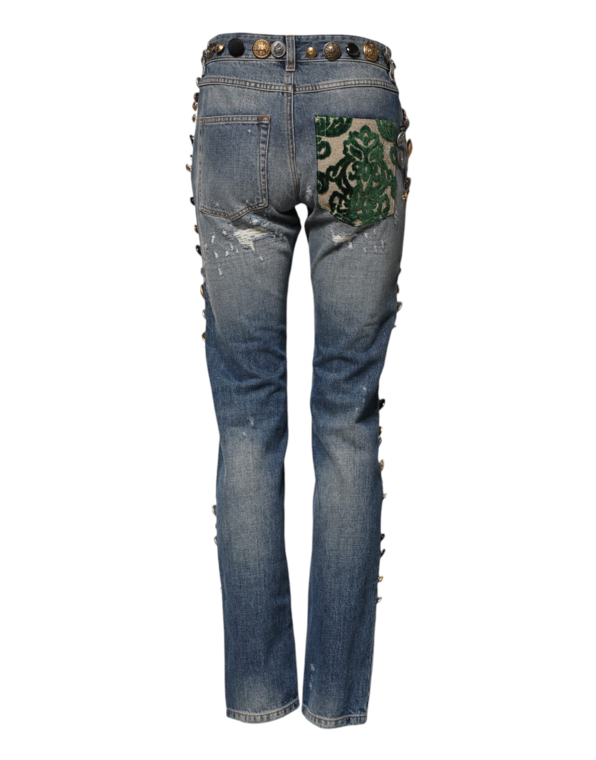 Jean skinny bleu à ornements et déchirures Dolce &amp; Gabbana 