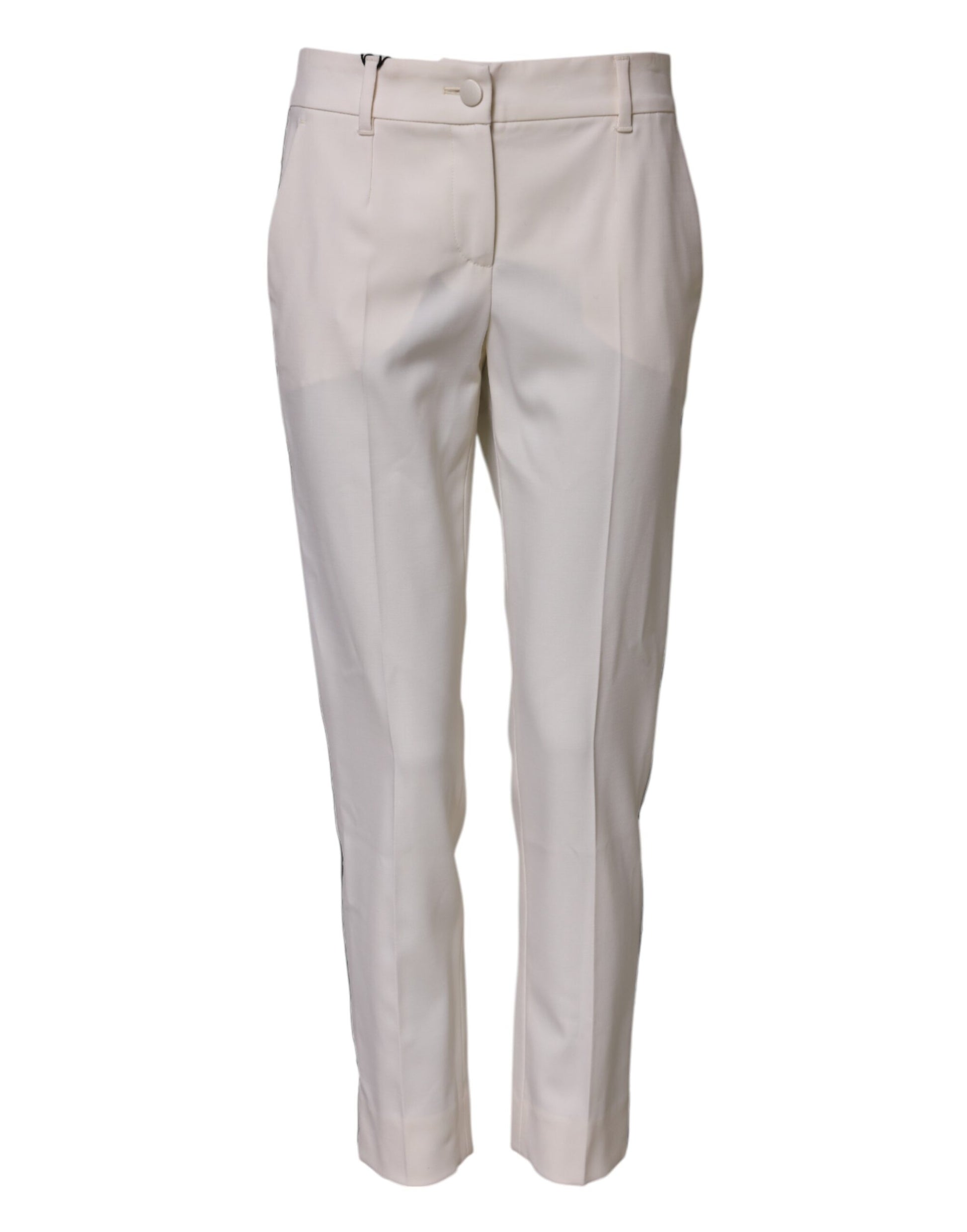Pantalon fuselé taille moyenne en laine blanche Dolce &amp; Gabbana 