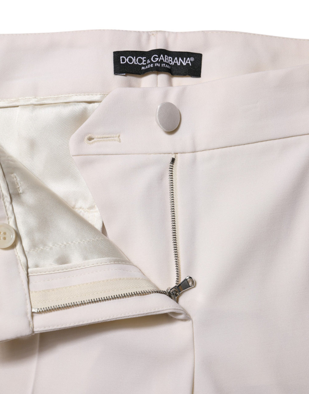 Pantalon fuselé taille moyenne en laine blanche Dolce &amp; Gabbana 