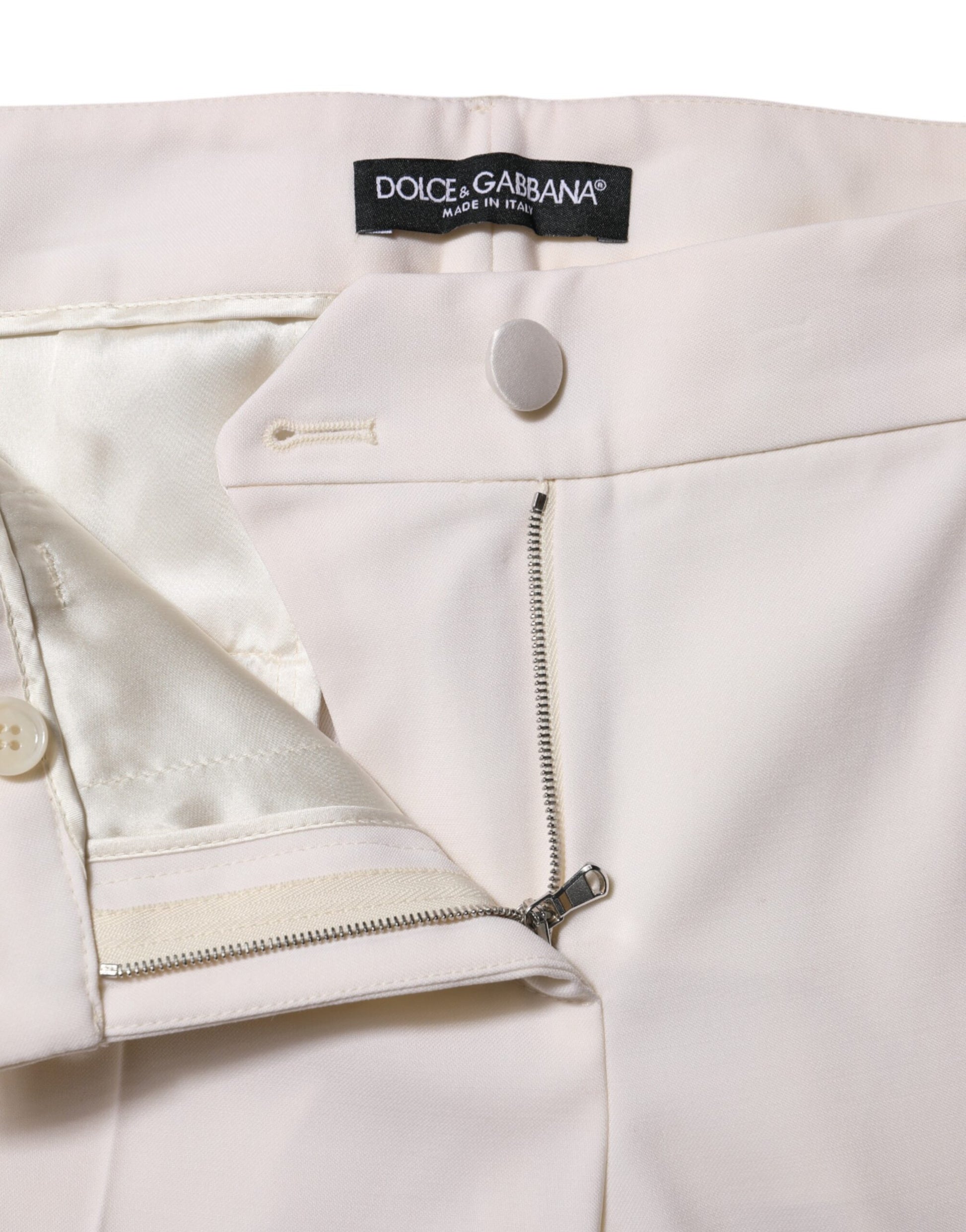 Pantalon fuselé taille moyenne en laine blanche Dolce &amp; Gabbana 