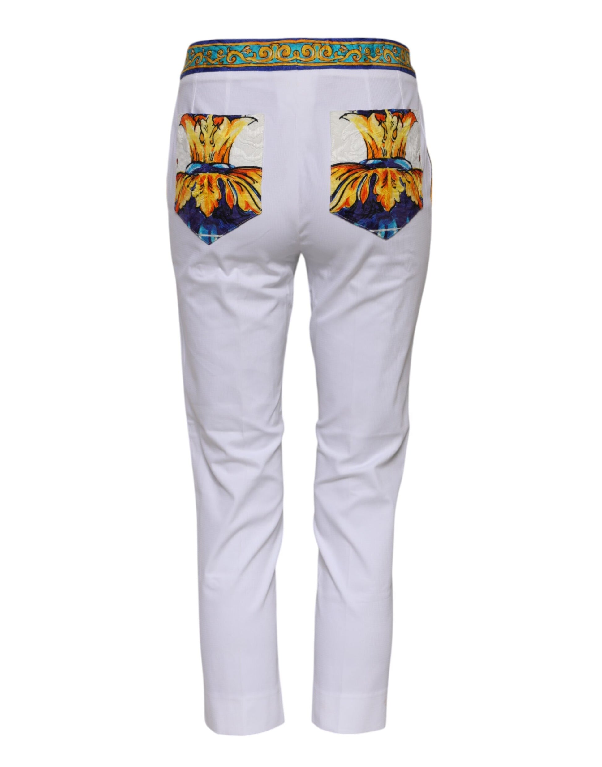 Pantalon fuselé taille moyenne en coton blanc Dolce &amp; Gabbana 