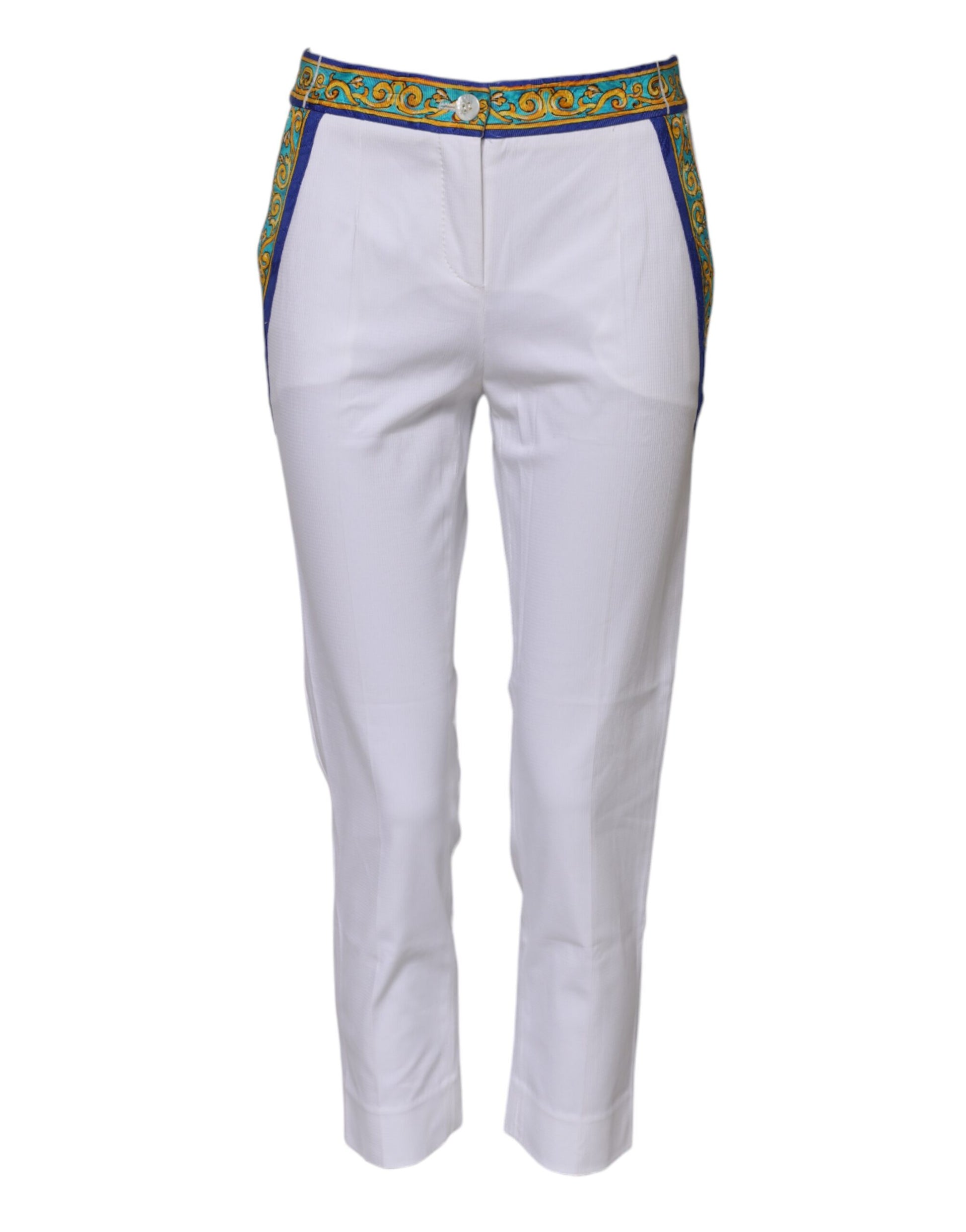 Pantalon fuselé taille moyenne en coton blanc Dolce &amp; Gabbana 