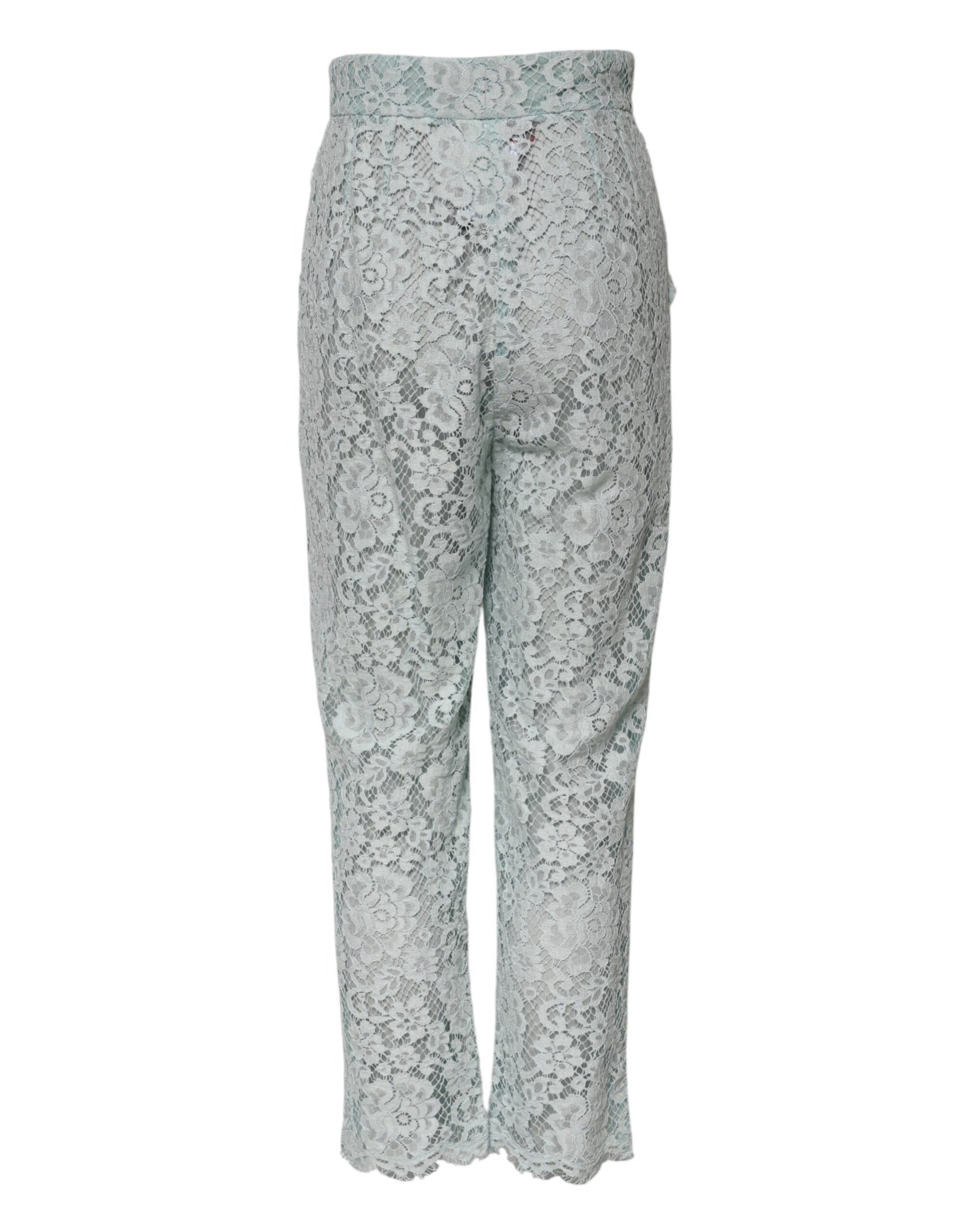 Pantalon en dentelle florale en coton vert menthe Dolce &amp; Gabbana 
