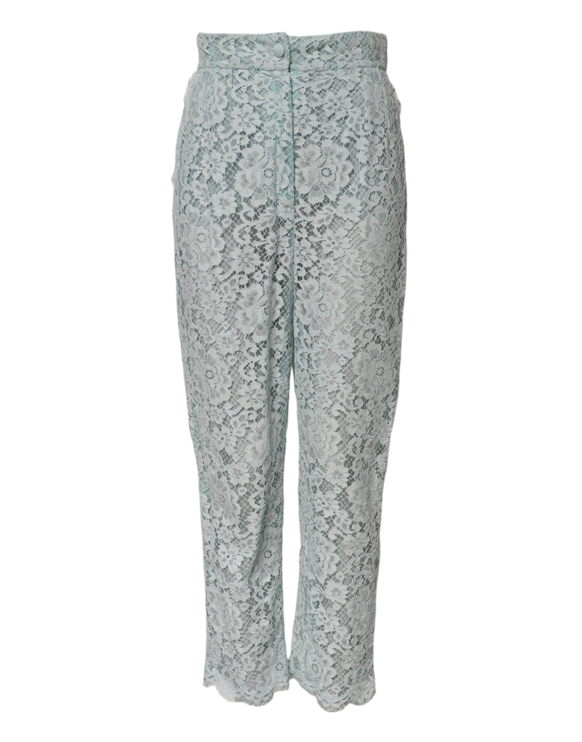 Pantalon en dentelle florale en coton vert menthe Dolce &amp; Gabbana 