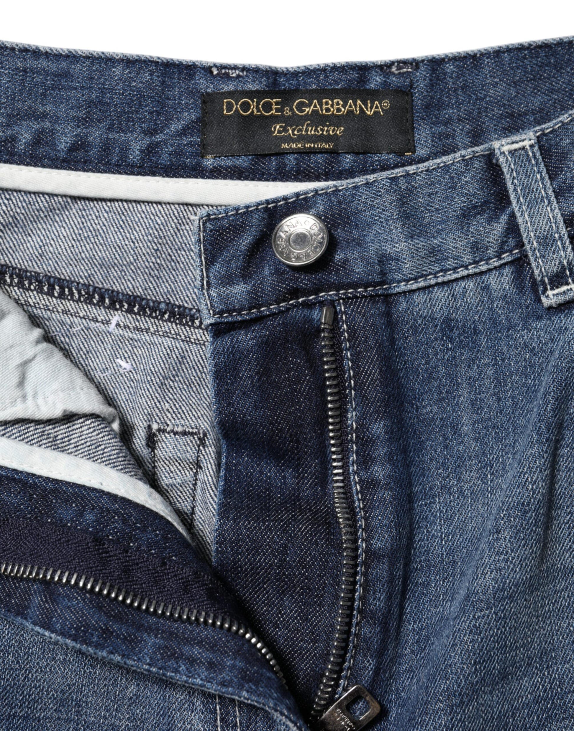 Jean large taille haute en coton bleu Dolce &amp; Gabbana 