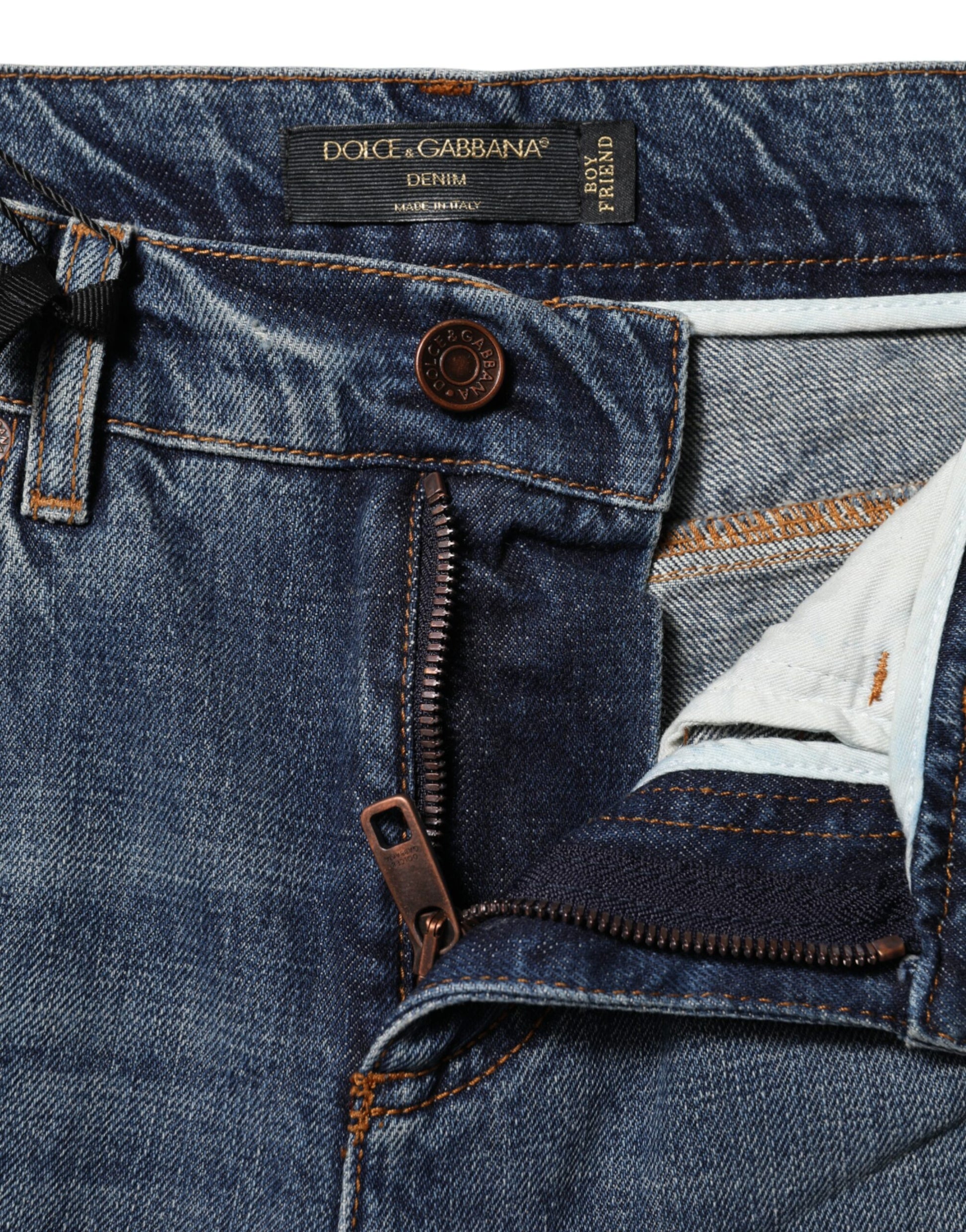 Jean taille moyenne en denim bleu déchiré en coton Dolce &amp; Gabbana 
