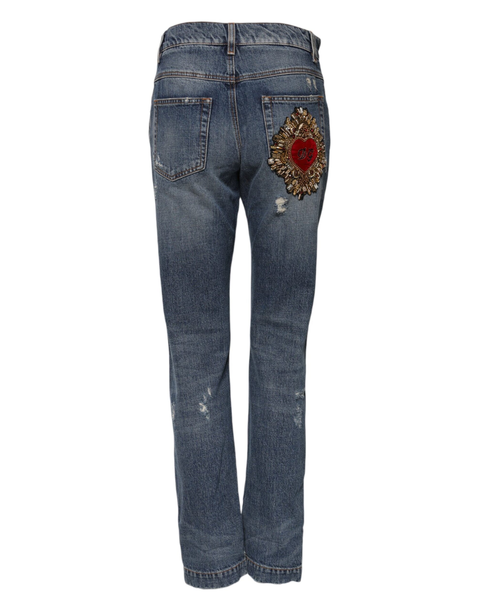 Jean taille moyenne en denim bleu déchiré en coton Dolce &amp; Gabbana 