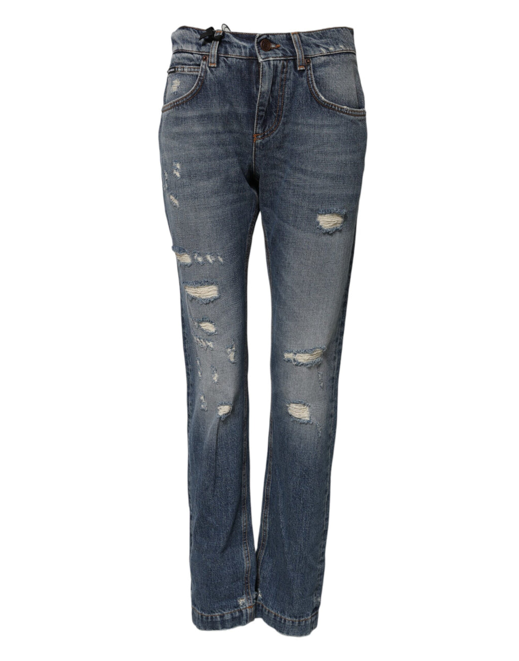 Jean taille moyenne en denim bleu déchiré en coton Dolce &amp; Gabbana 