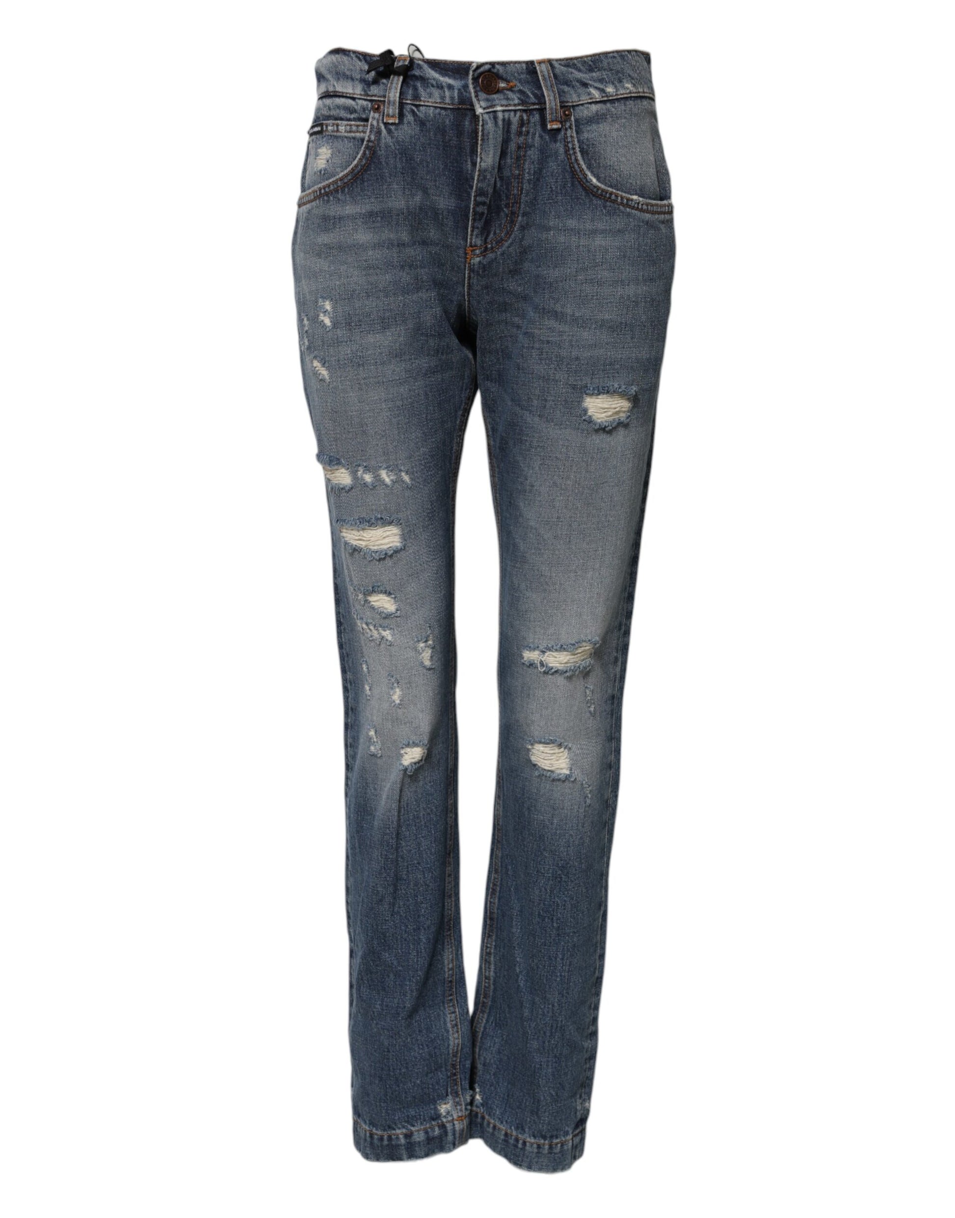 Jean taille moyenne en denim bleu déchiré en coton Dolce &amp; Gabbana 