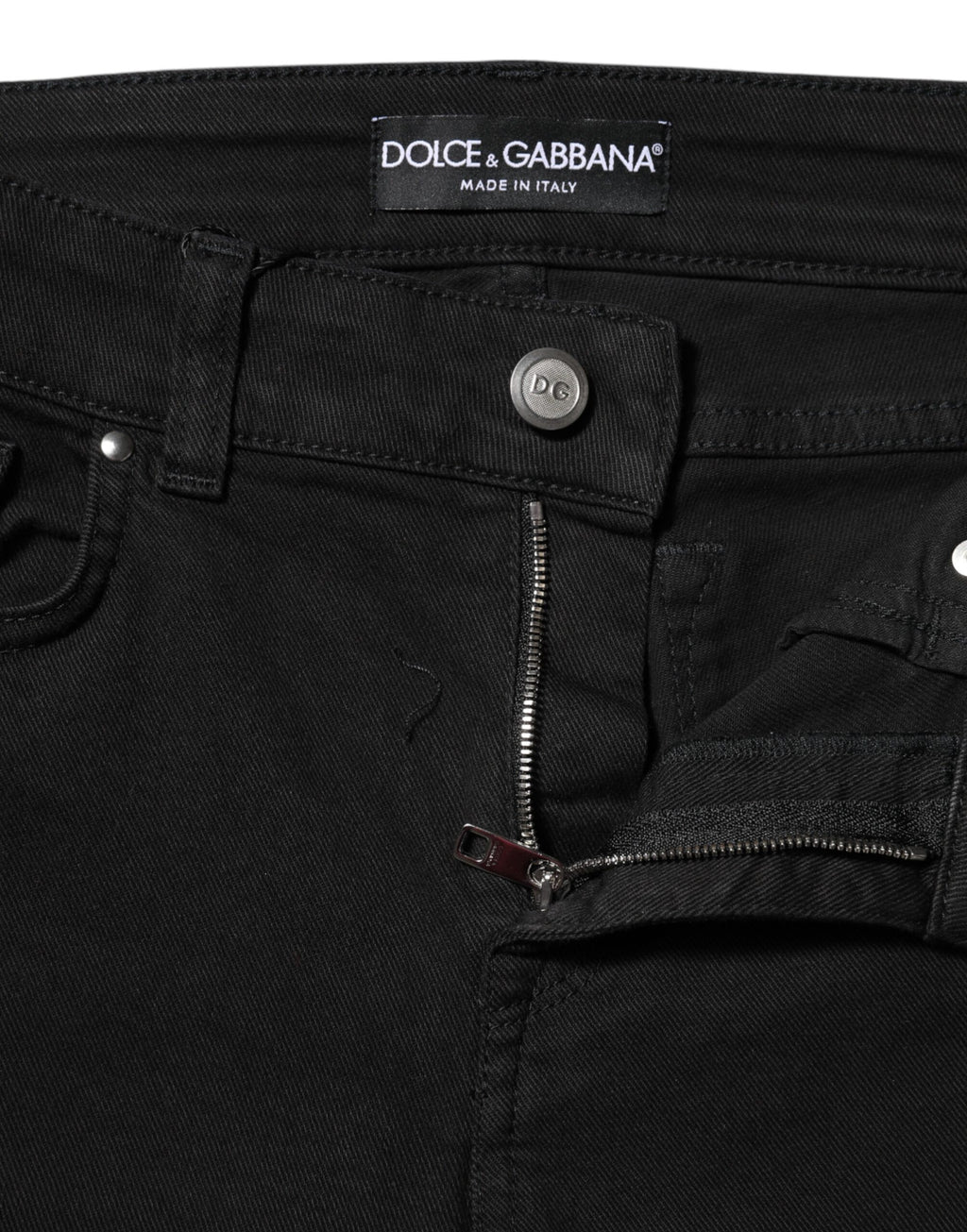 Jean skinny taille moyenne en coton noir avec logo Dolce &amp; Gabbana 